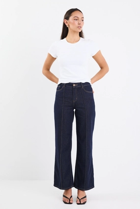 Vault Indigo Pin Tuck Wide Leg Jean Quick Movement Wear Double Stitched