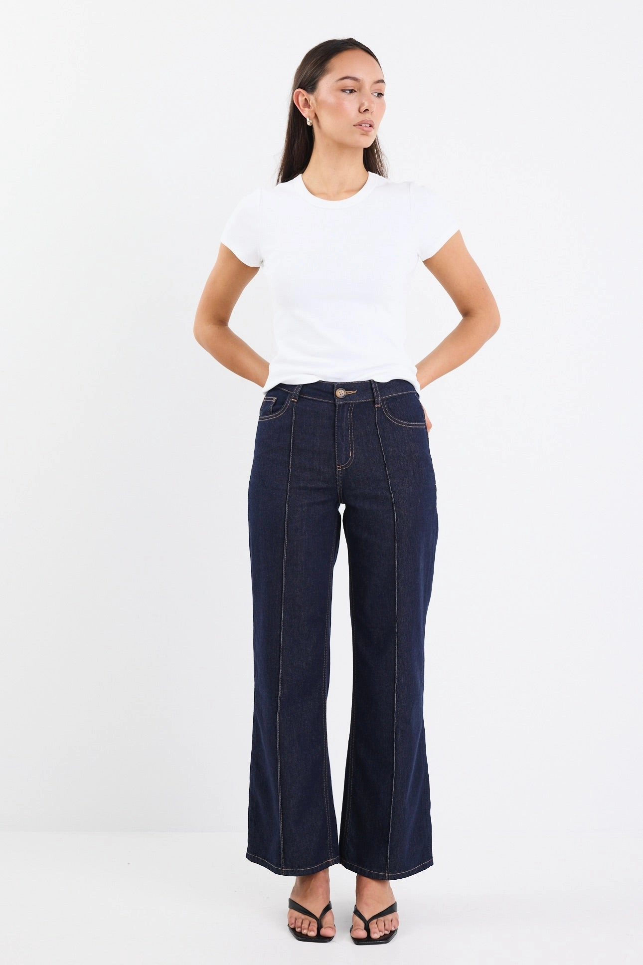 Vault Indigo Pin Tuck Wide Leg Jean Quick Movement Wear Double Stitched