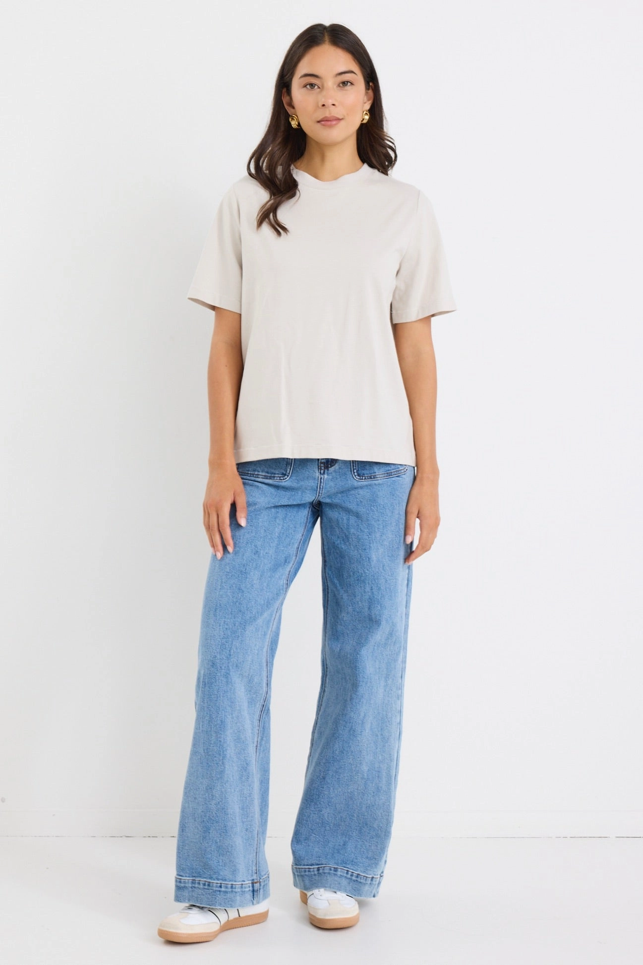 Loose Blouse Adjustable Hem Toggles Street Stone Crew Neck Short Sleeved Boxy SS Tee