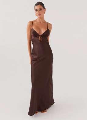 Flora Satin Maxi Dress - Chocolate museum visit
