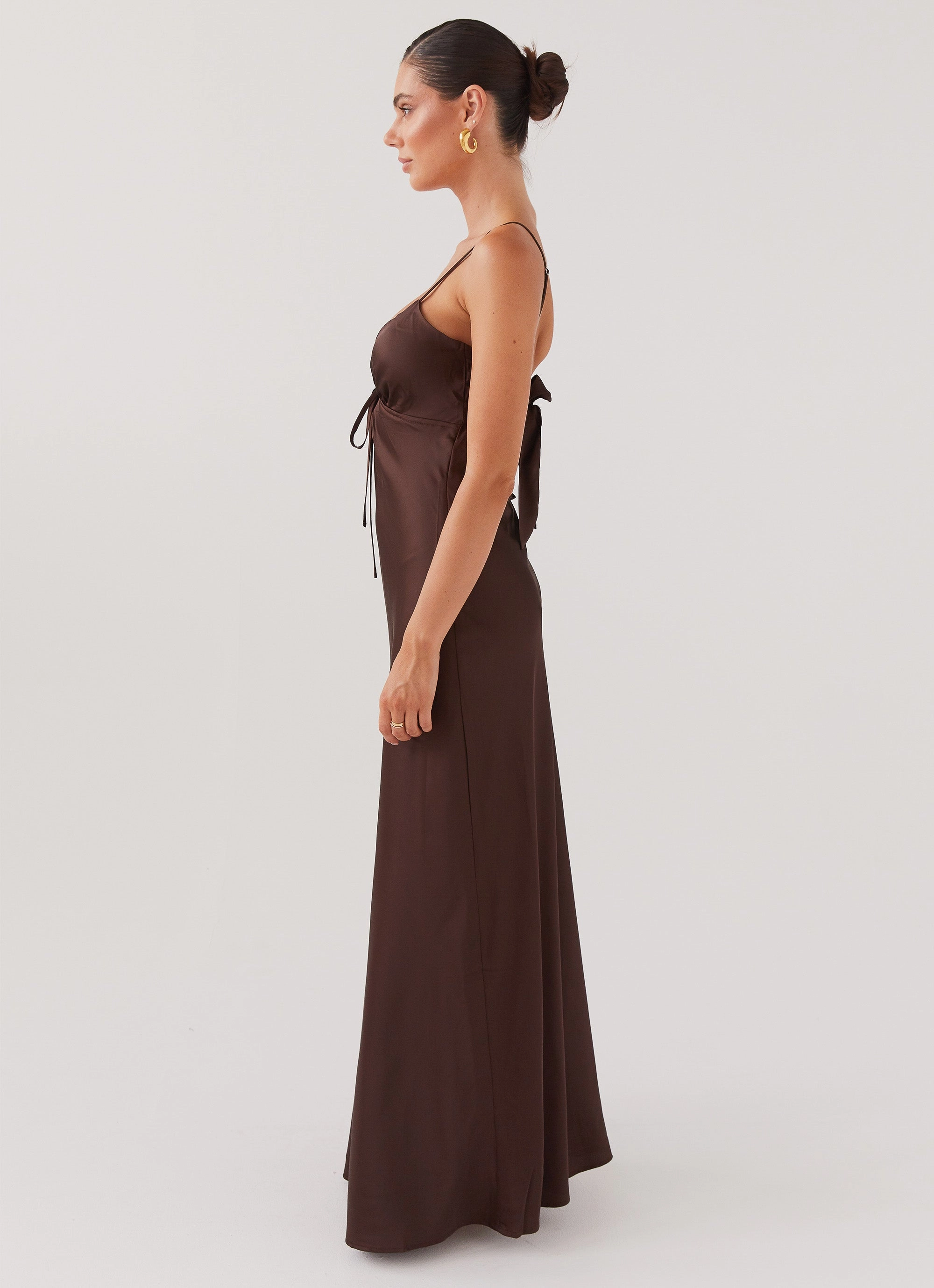 Flora Satin Maxi Dress - Chocolate Perfect Layer Minimalist Layering