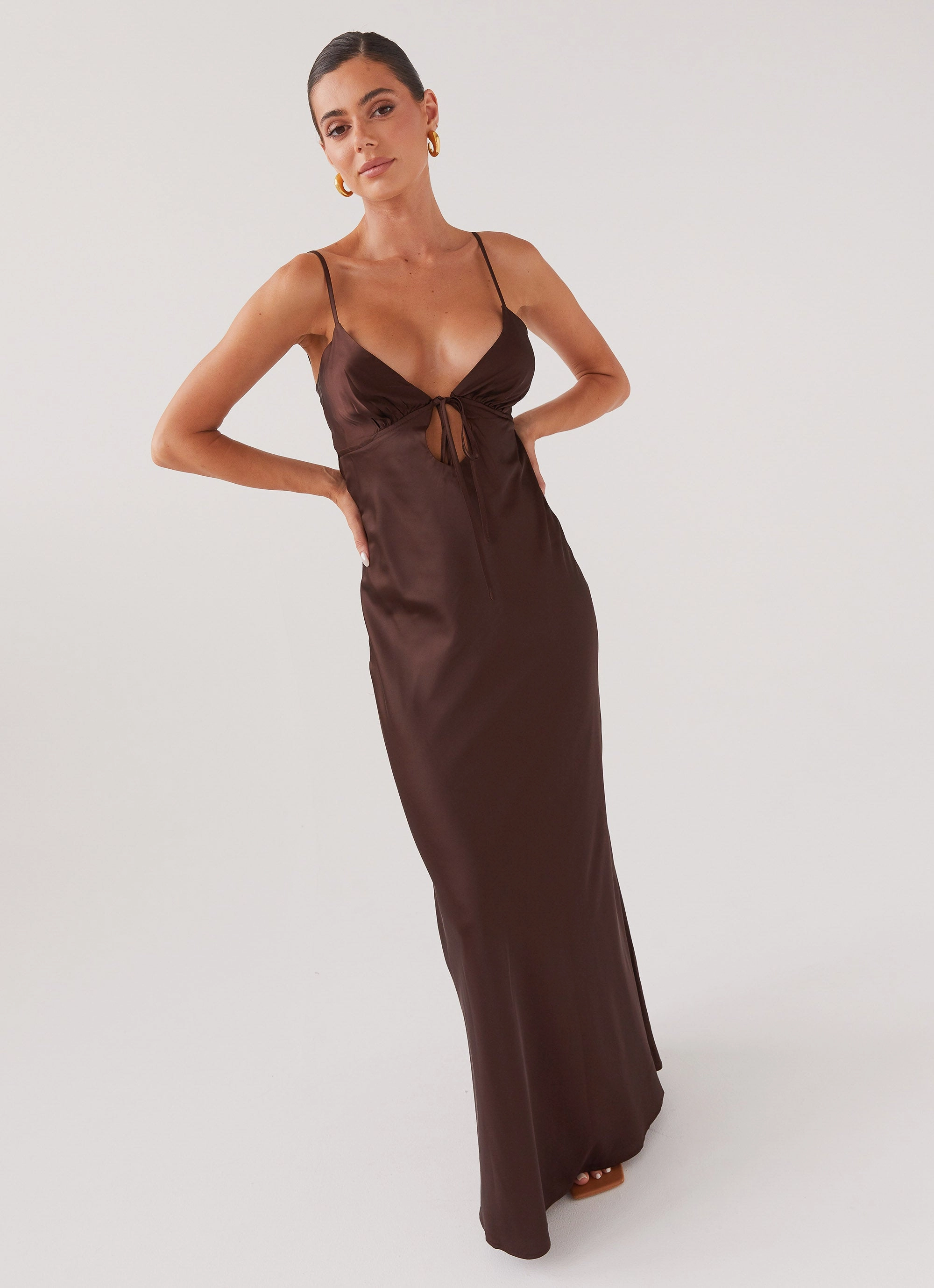 Flora Satin Maxi Dress - Chocolate Chic And Comfortable