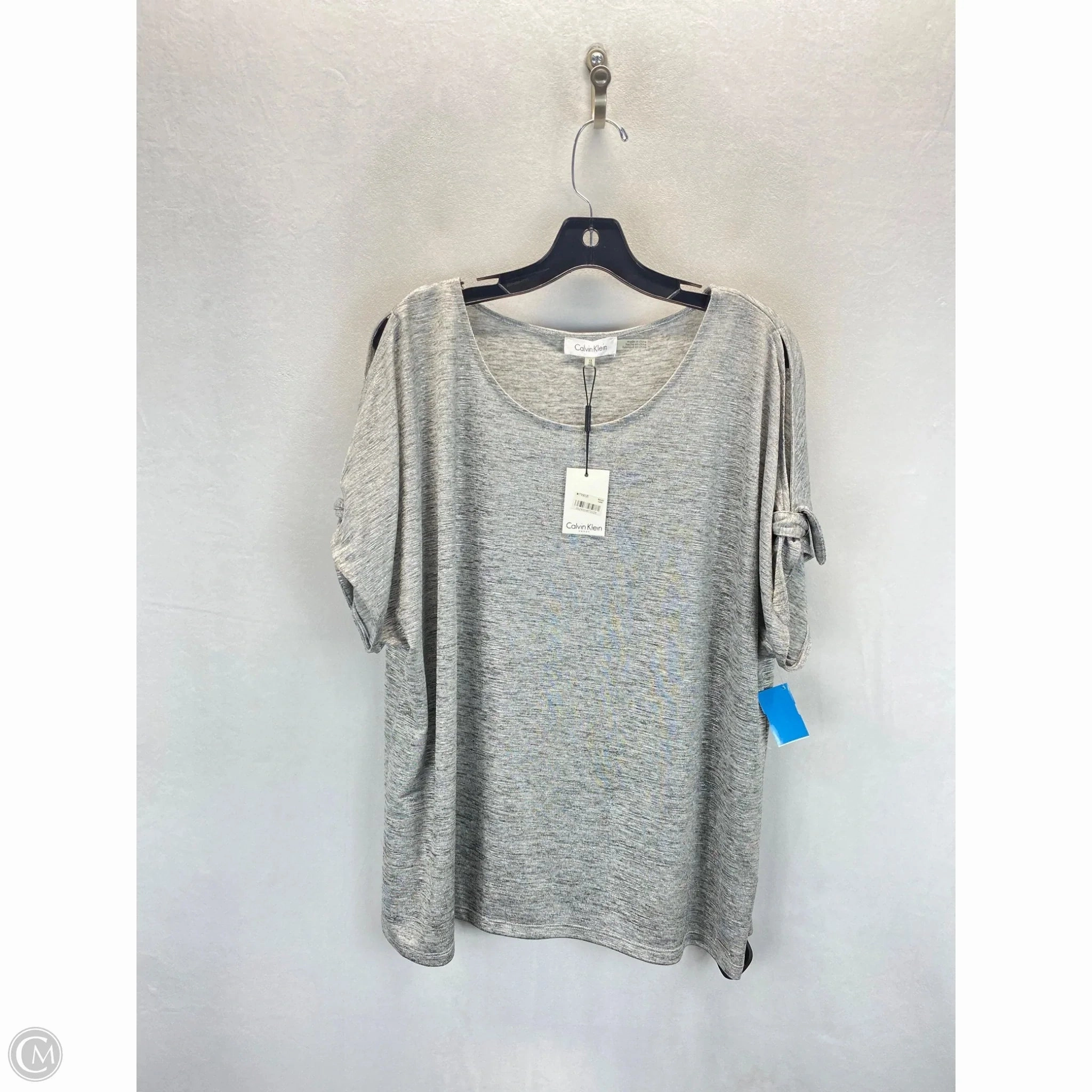 Top Short Sleeve By Calvin Klein In Silver, Size: 1x Premium Cotton Blend