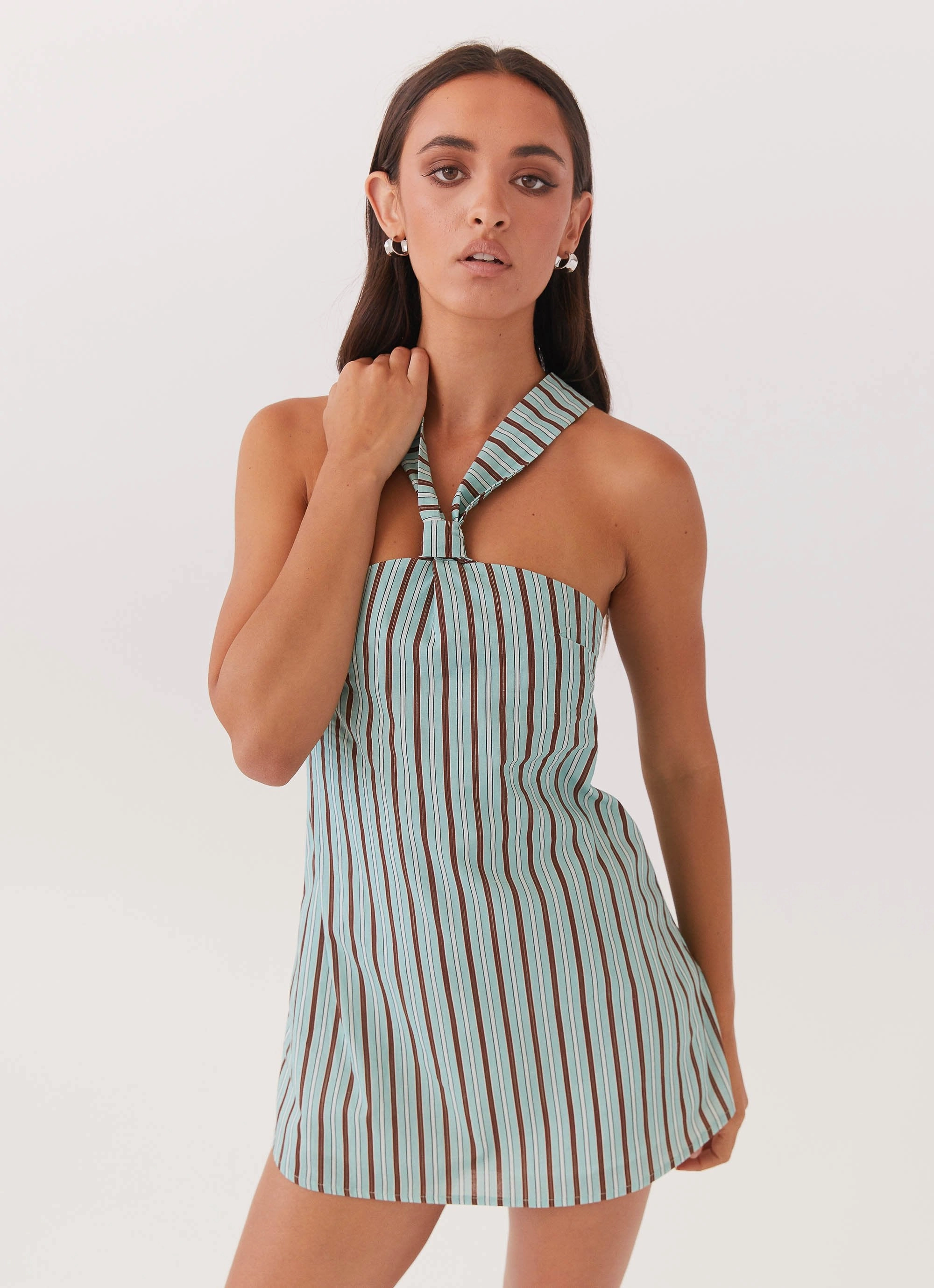 Keira Linen Mini Dress - Coastal Stripe Layered-Look