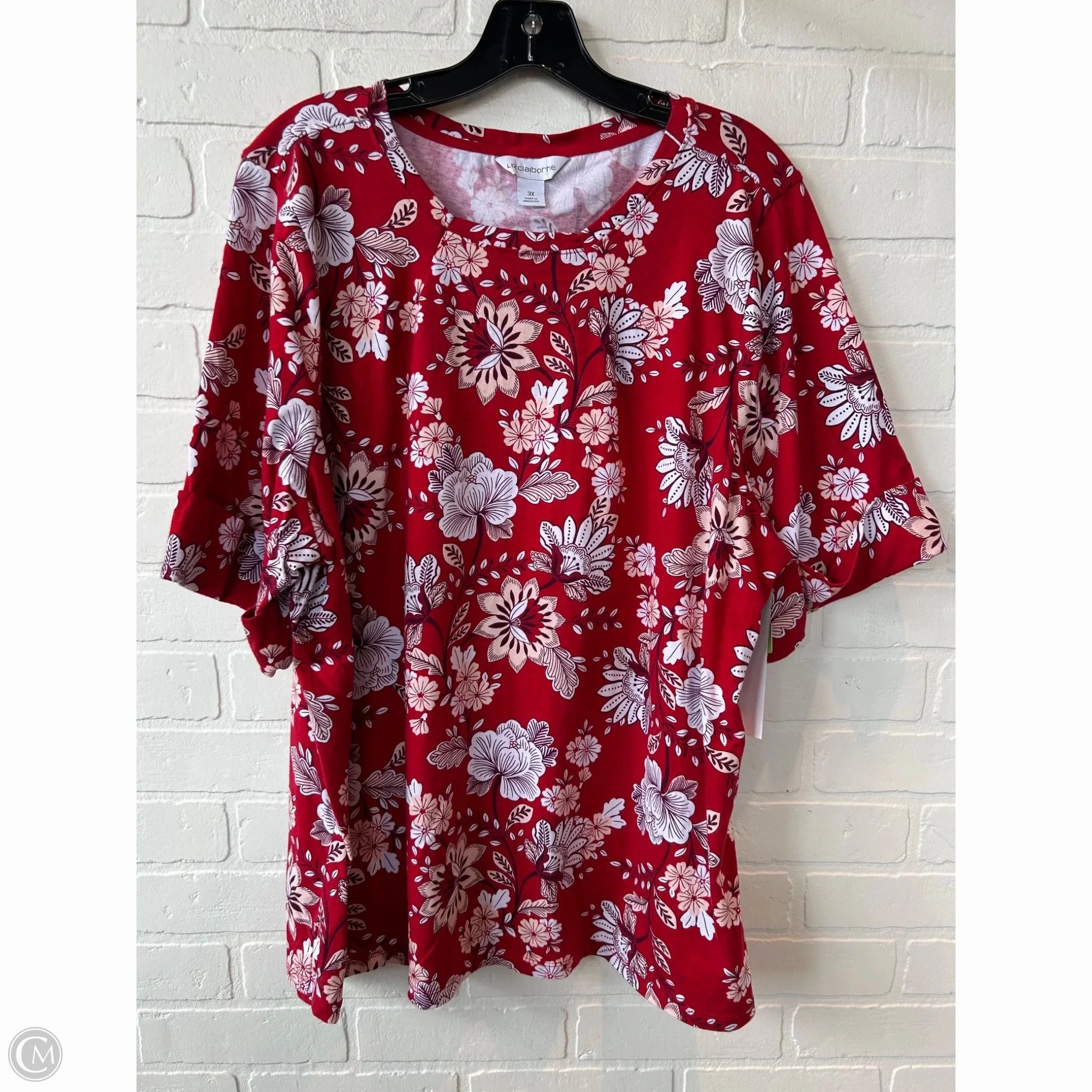 Affordable Fashion Gym clothing Top Short Sleeve By Liz Claiborne In Red & White, Size: 3x