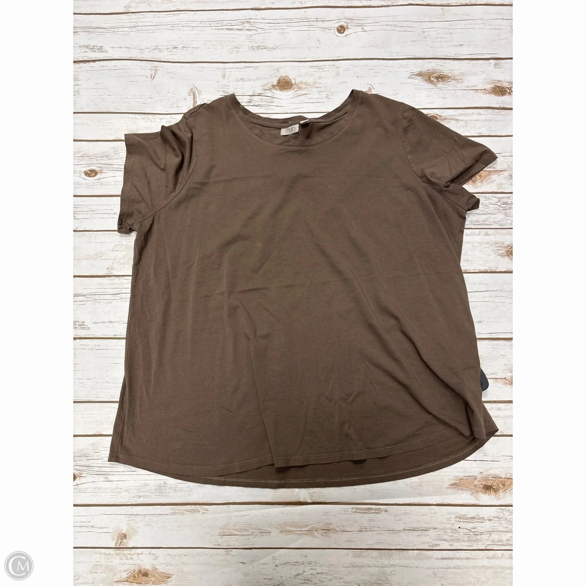 Top Short Sleeve By Logo In Brown, Size: 2x Active Style Trend Breathable Yarn Composition