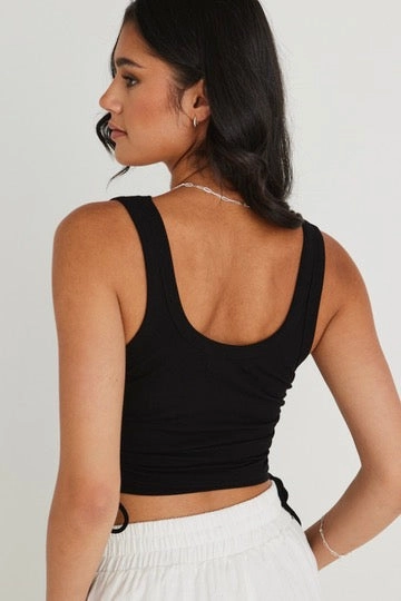 Gimme Black Rib Drawstring Tank Butter Soft Handfeel