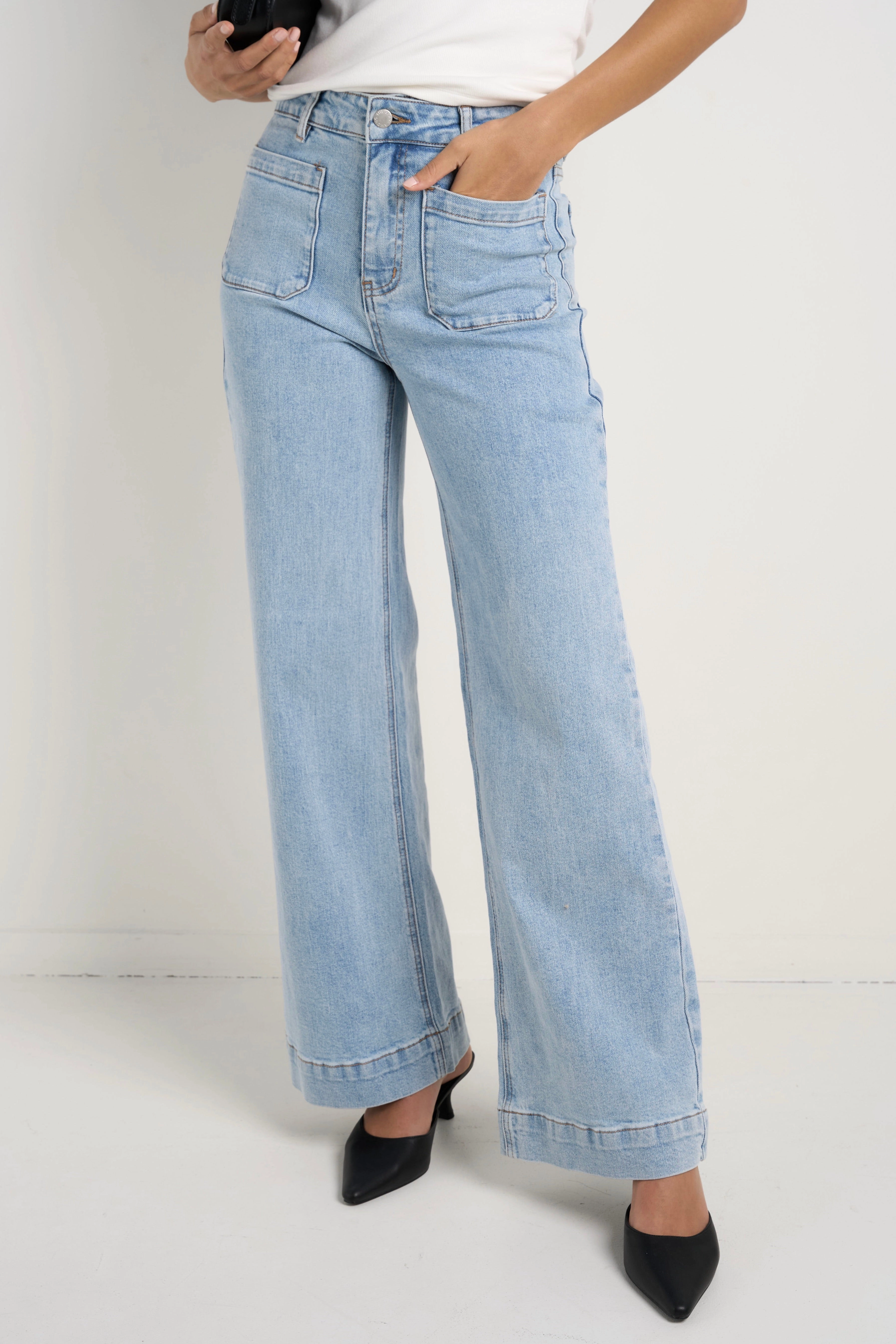 Contemporary Vibe Zoey Light Blue High Rise Wide Leg Pocket Jean