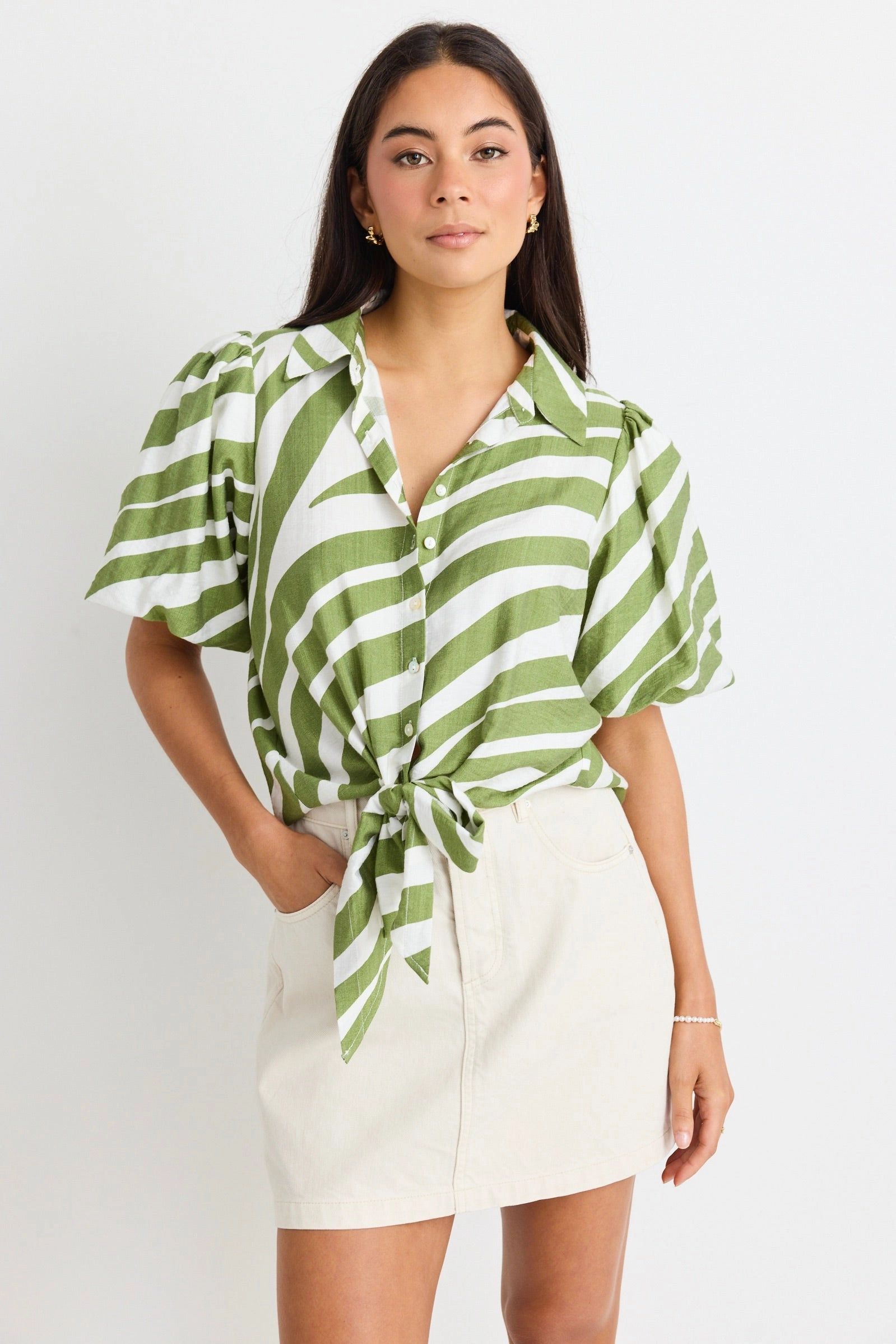 Exemption Green Zebra Tie Front SS Shirt BreathableMeshInsert