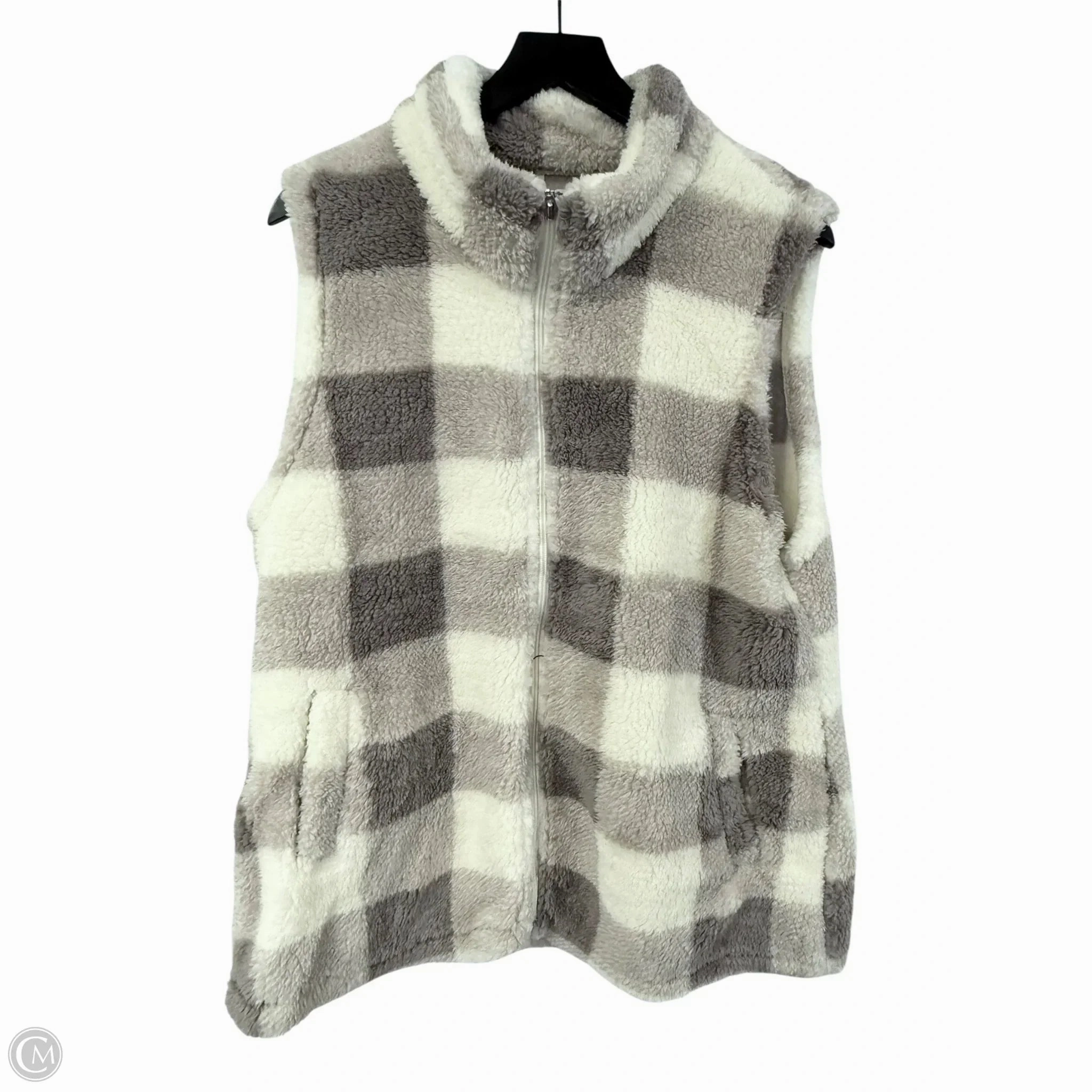 Vest Faux Fur & Sherpa By Maurices In Cream & Grey, Size: Xxl Full Length Zipper Closure