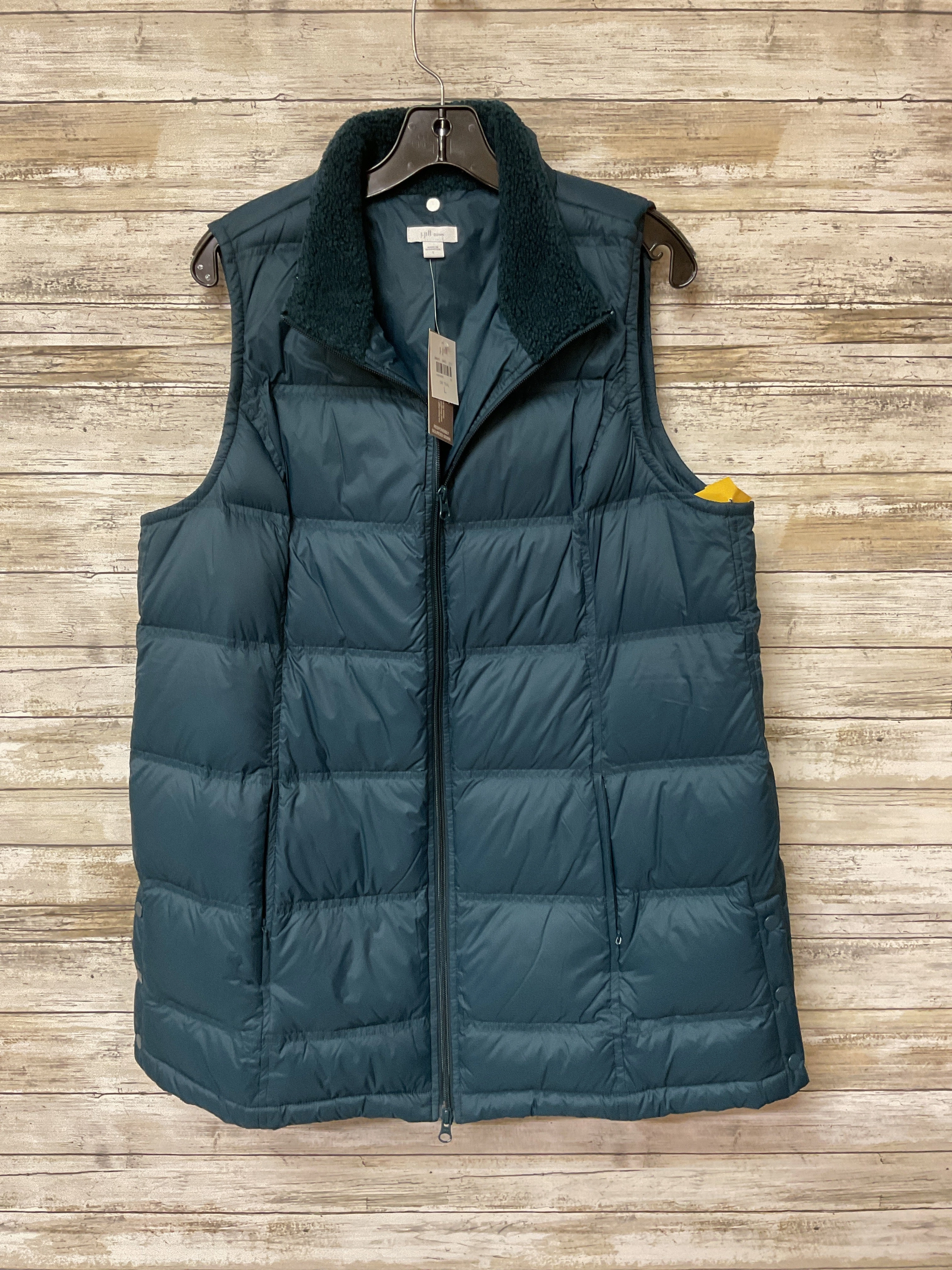 Vest Puffer & Quilted By J. Jill In Teal, Size:L Lined Pockets HighVisibility Trims
