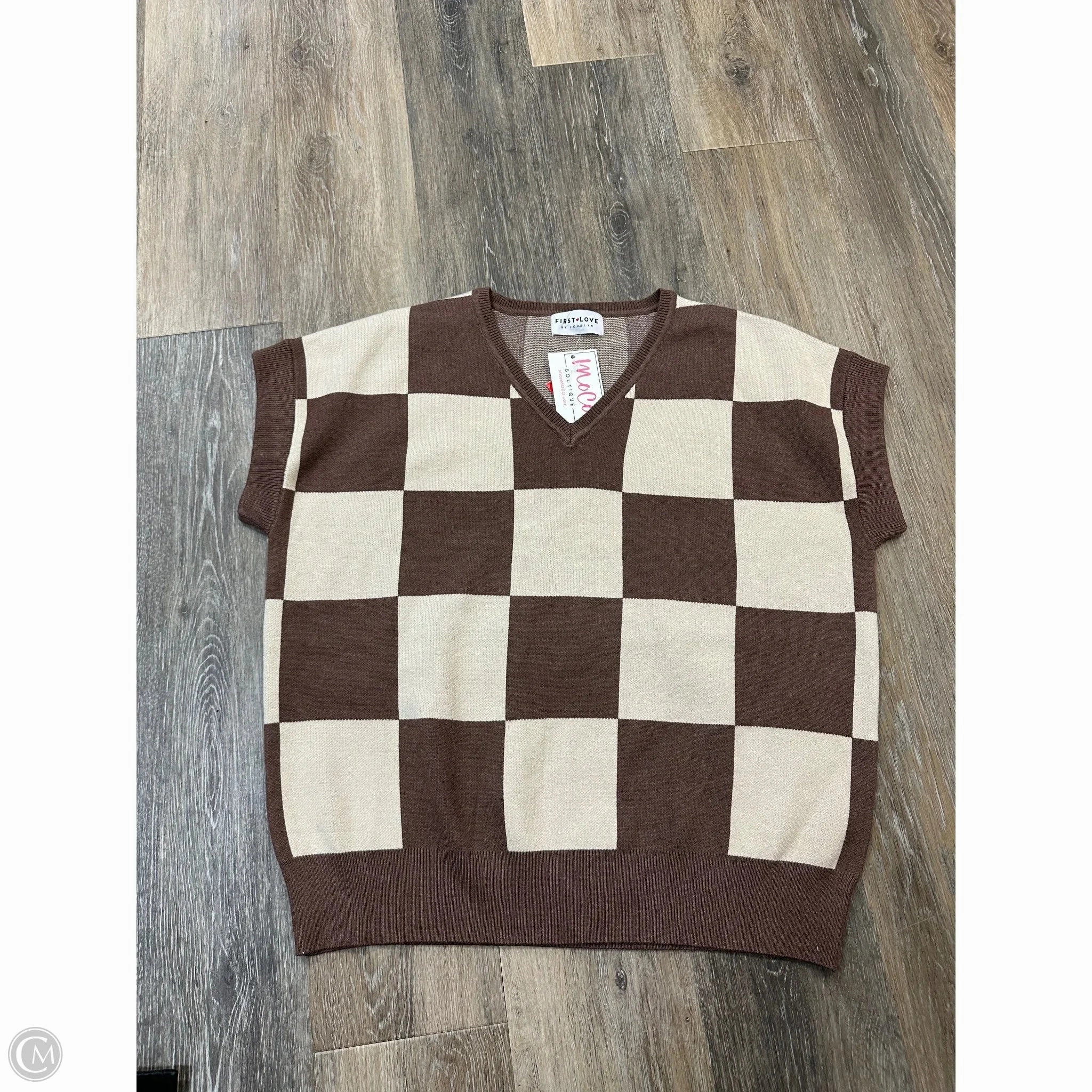 Detachable Components Layered Collar Design Vest Sweater By First Love In Checkered Pattern, Size: Osfm