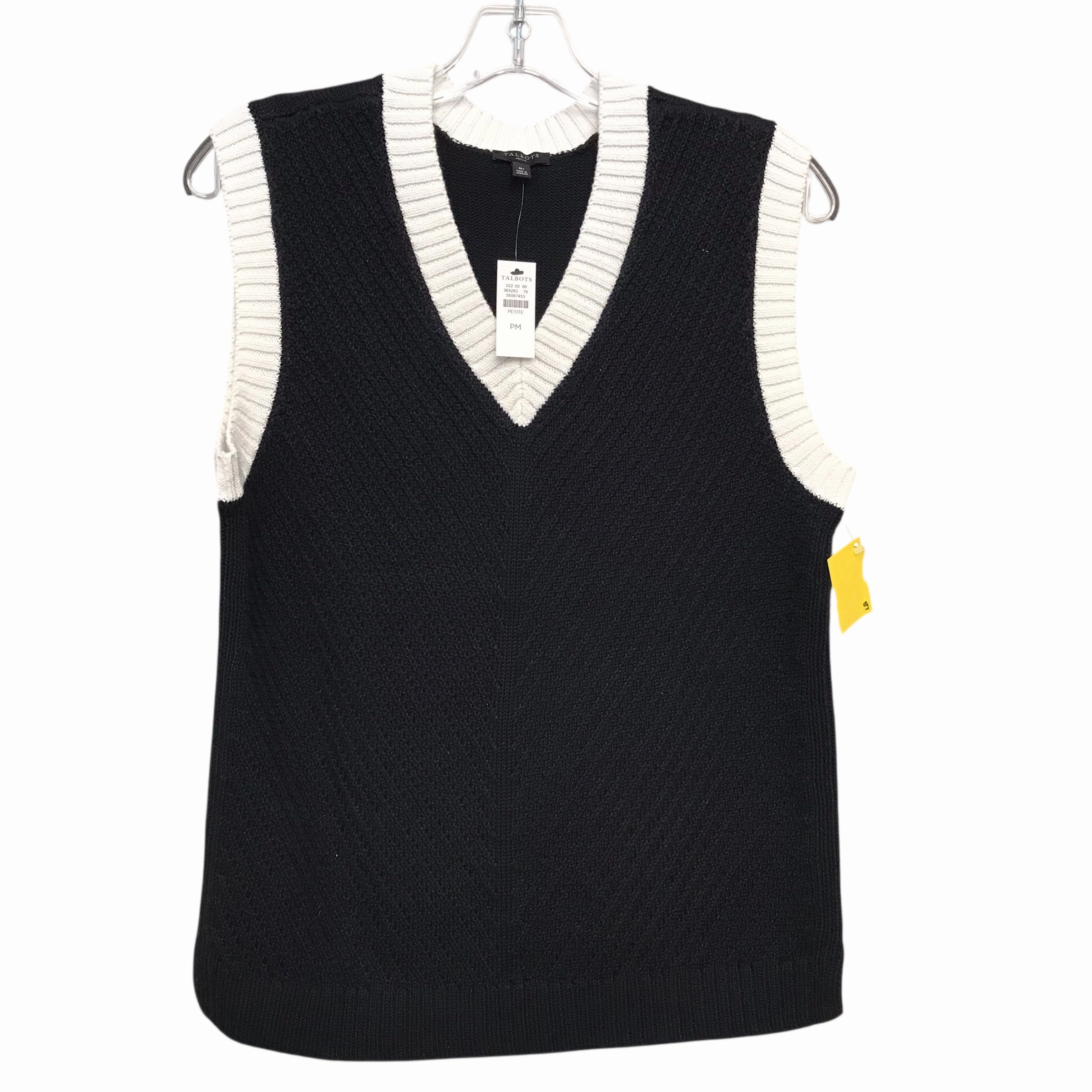 WaterRepellentFabric Vest Sweater By Talbots In Black & White, Size:Mp