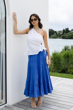 Core Collection Lyrical Electric Blue Cotton Voile Multi Tiered Maxi Skirt