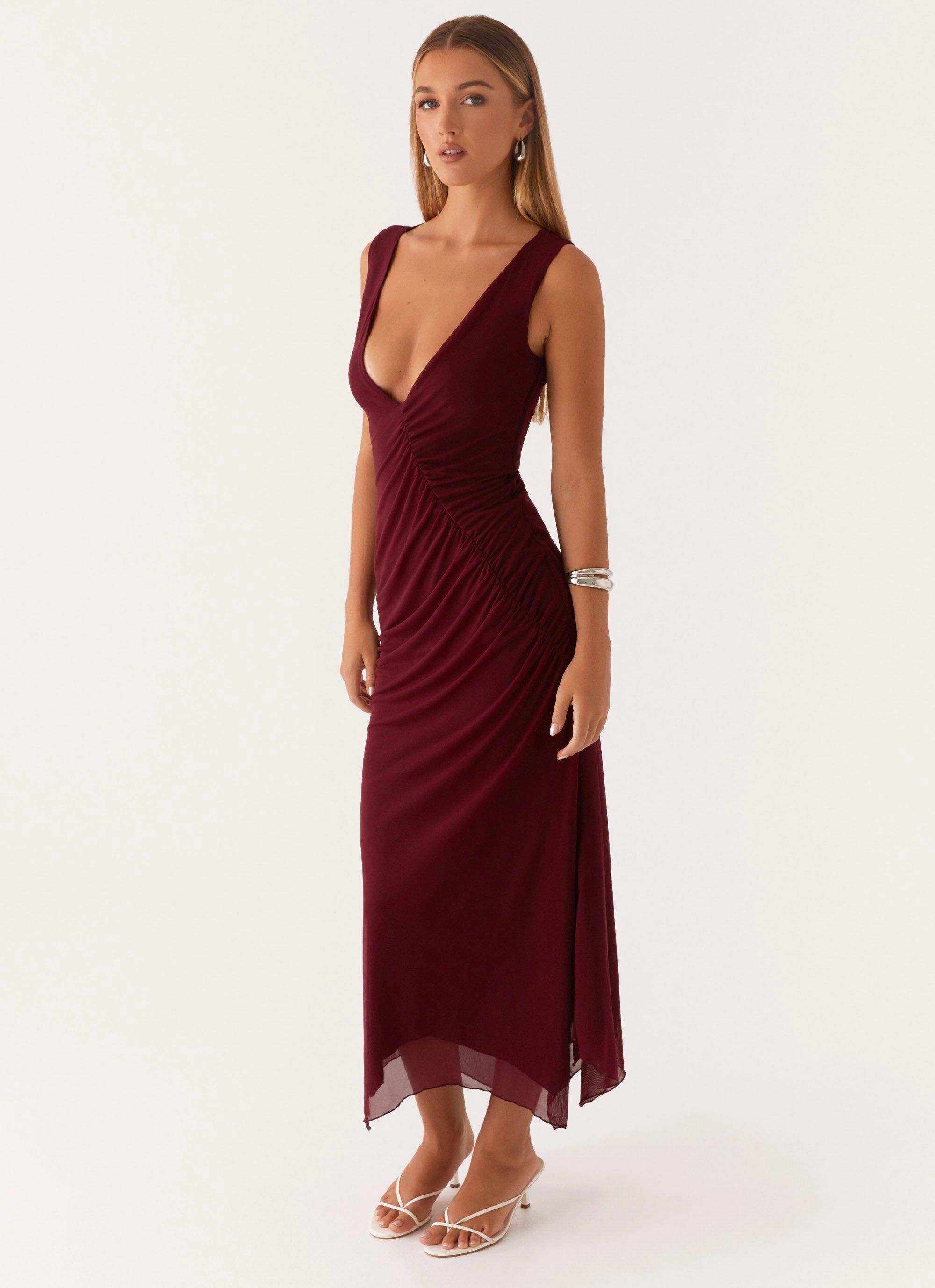 Murphy Maxi Dress - Deep Maroon Feminine Charm Silky texture