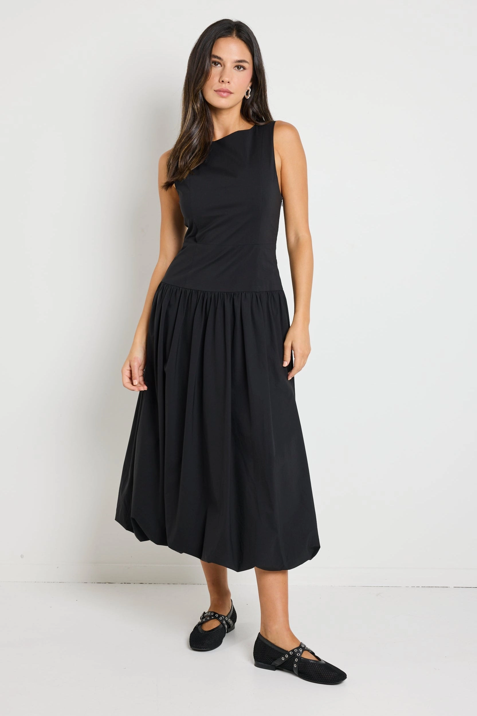 Vigour Black Structured Bubble Midi Dress Rose Flush Comfy Shape