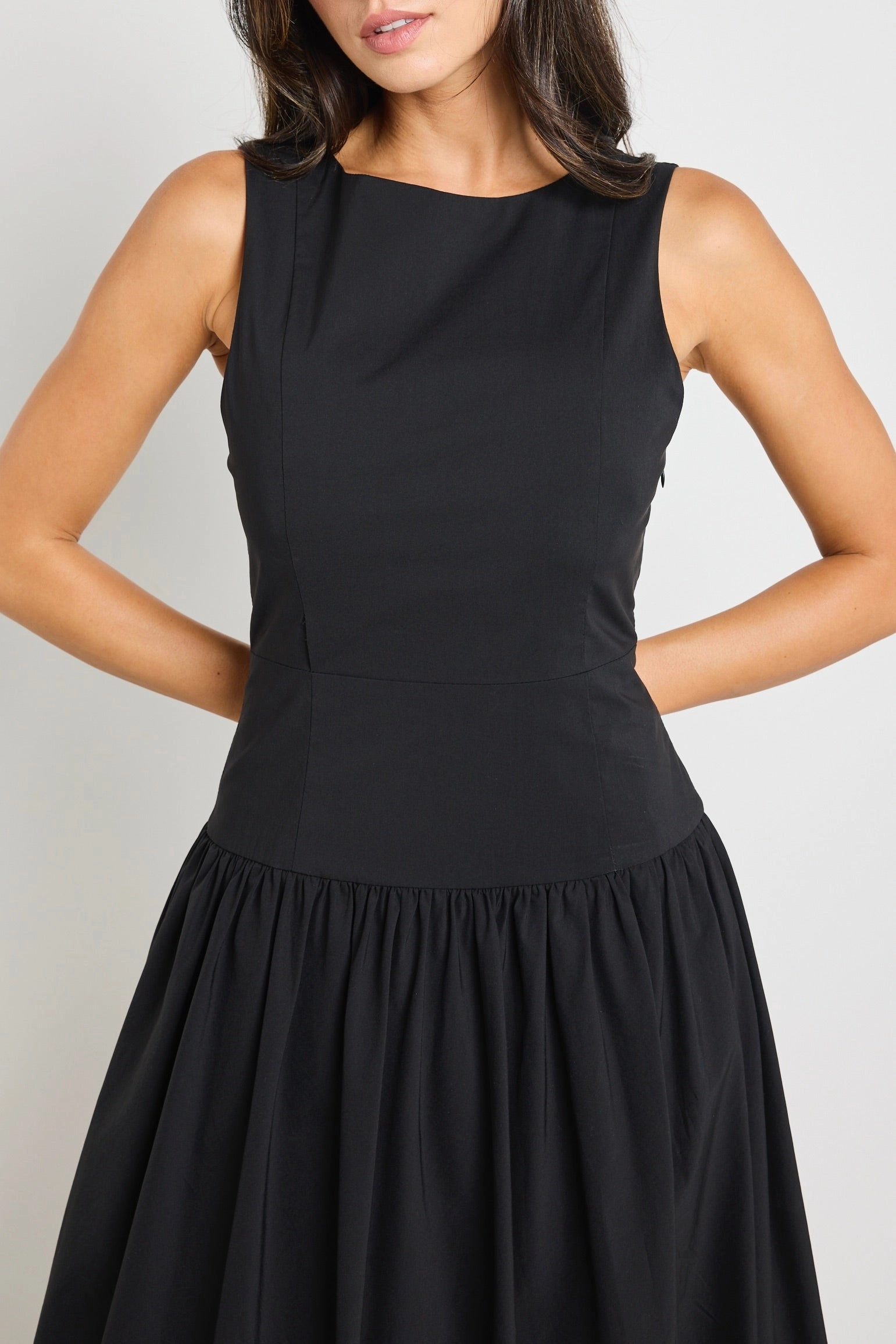 Vigour Black Structured Bubble Midi Dress Tailored Layers