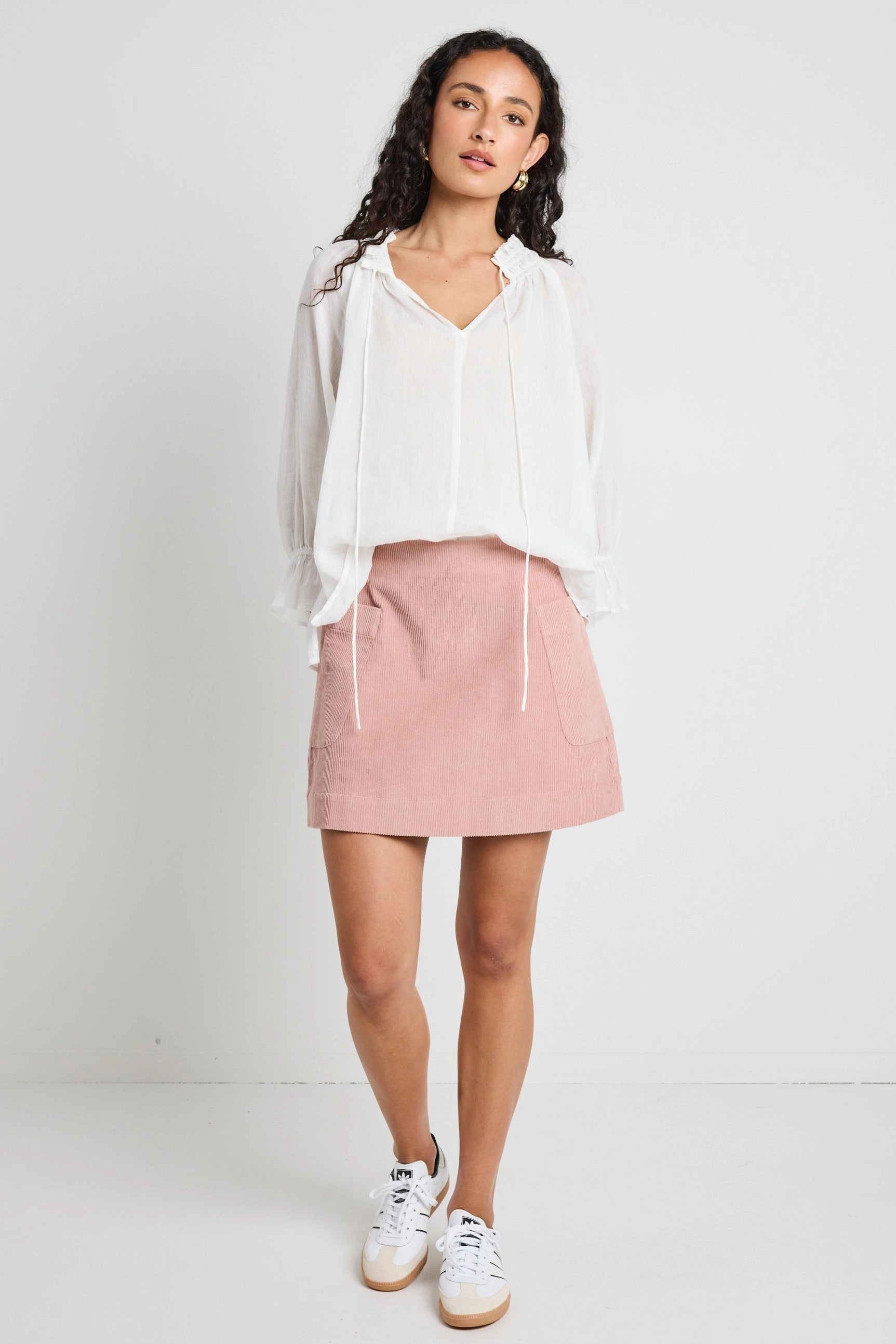 Valid Blush Cord Mini Skirt Contrast Stitching