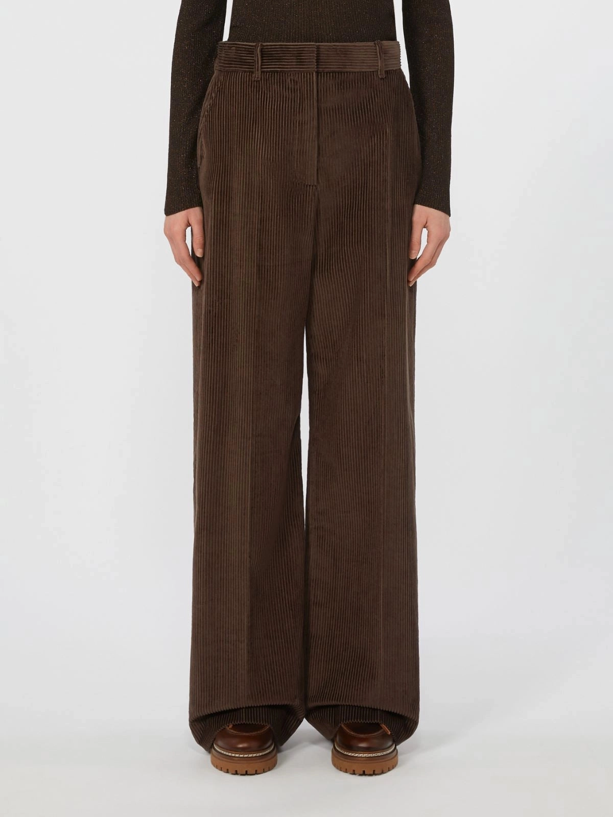 Weekend Max Mara Tania Cord Trousers in Chocolate Ripstop Fabric Technology Relaxed Comfort Wear