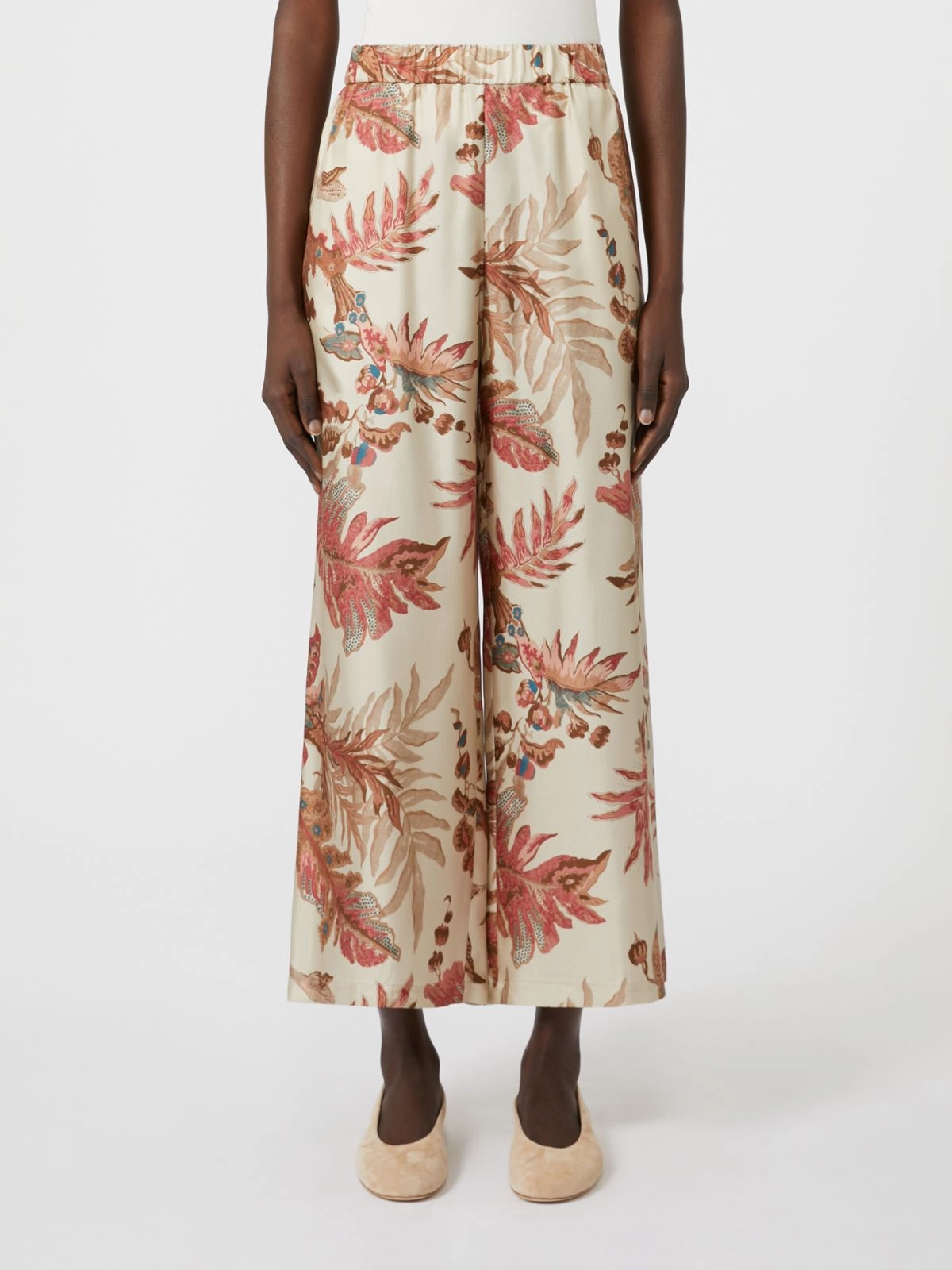 Secure fit Weekend Max Mara Temide Printed Trousers in Beige Tapestry