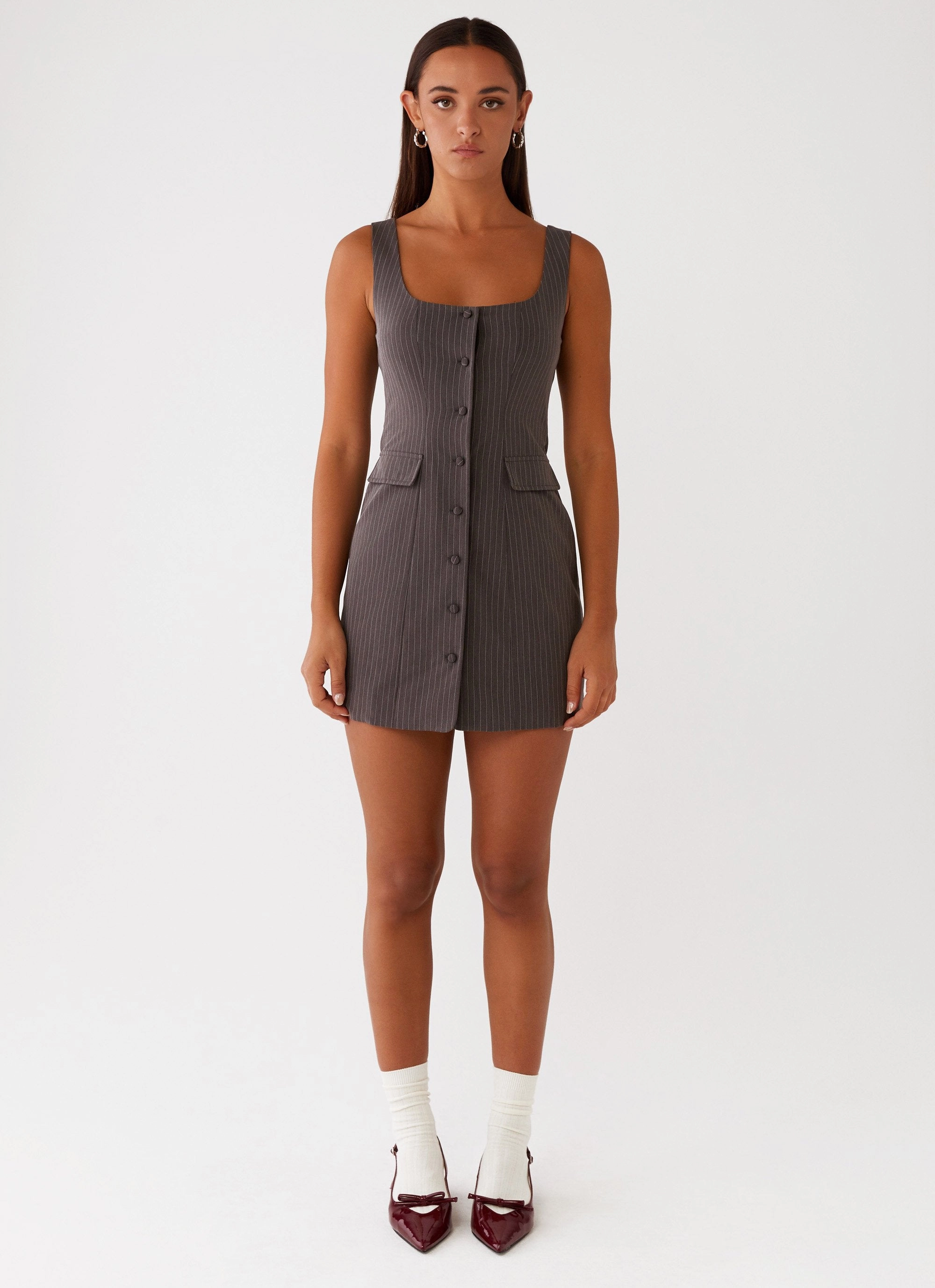 Soft color Westwood Mini Dress - Grey Pinstripe