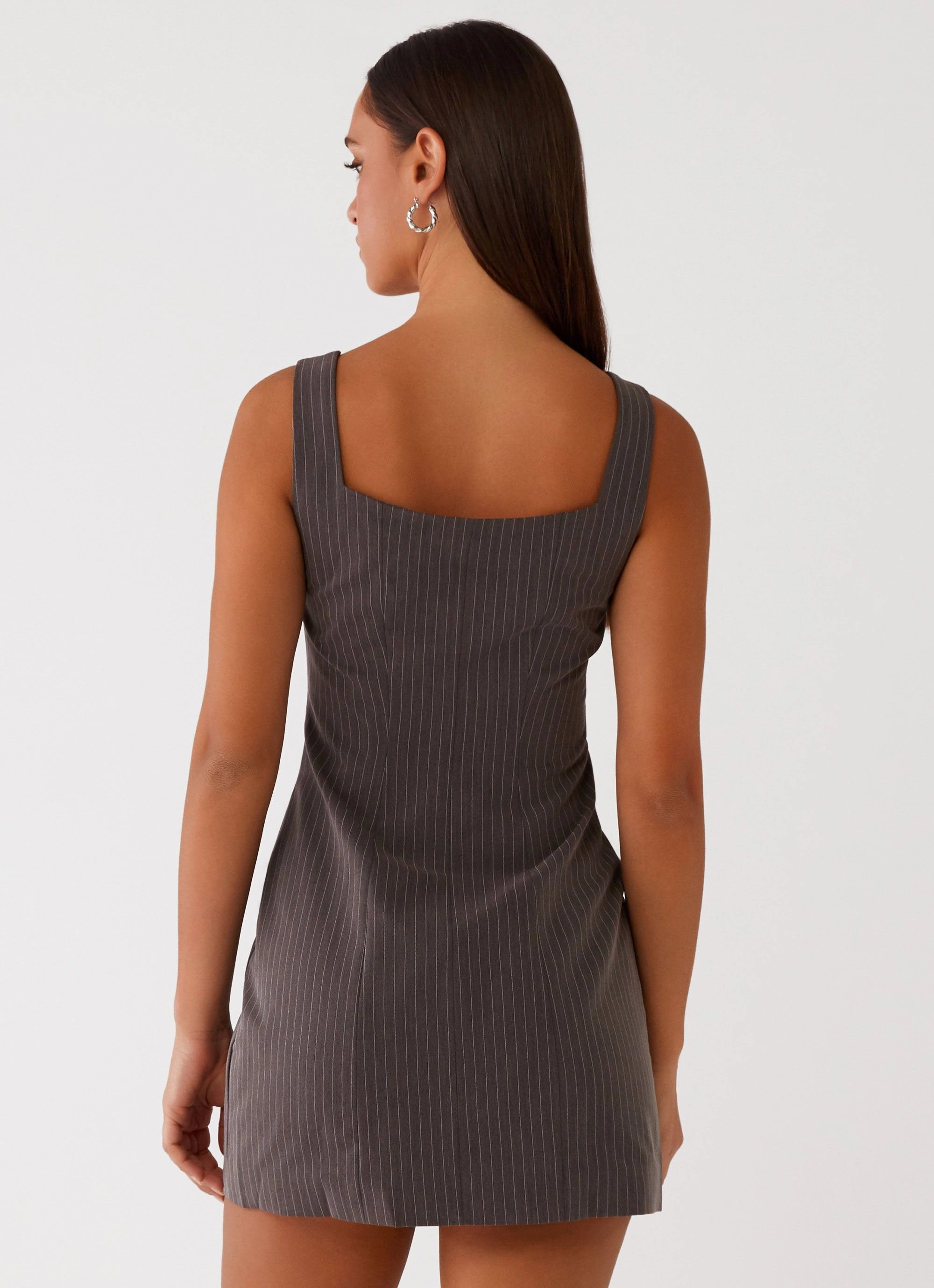 Westwood Mini Dress - Grey Pinstripe Flower Grace Urban Ready
