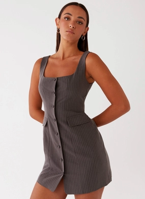 Westwood Mini Dress - Grey Pinstripe Smart Lines