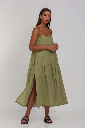 When Time Stood Still Crispy Moss Midi Dress Soft Lines Cozy Silhouette