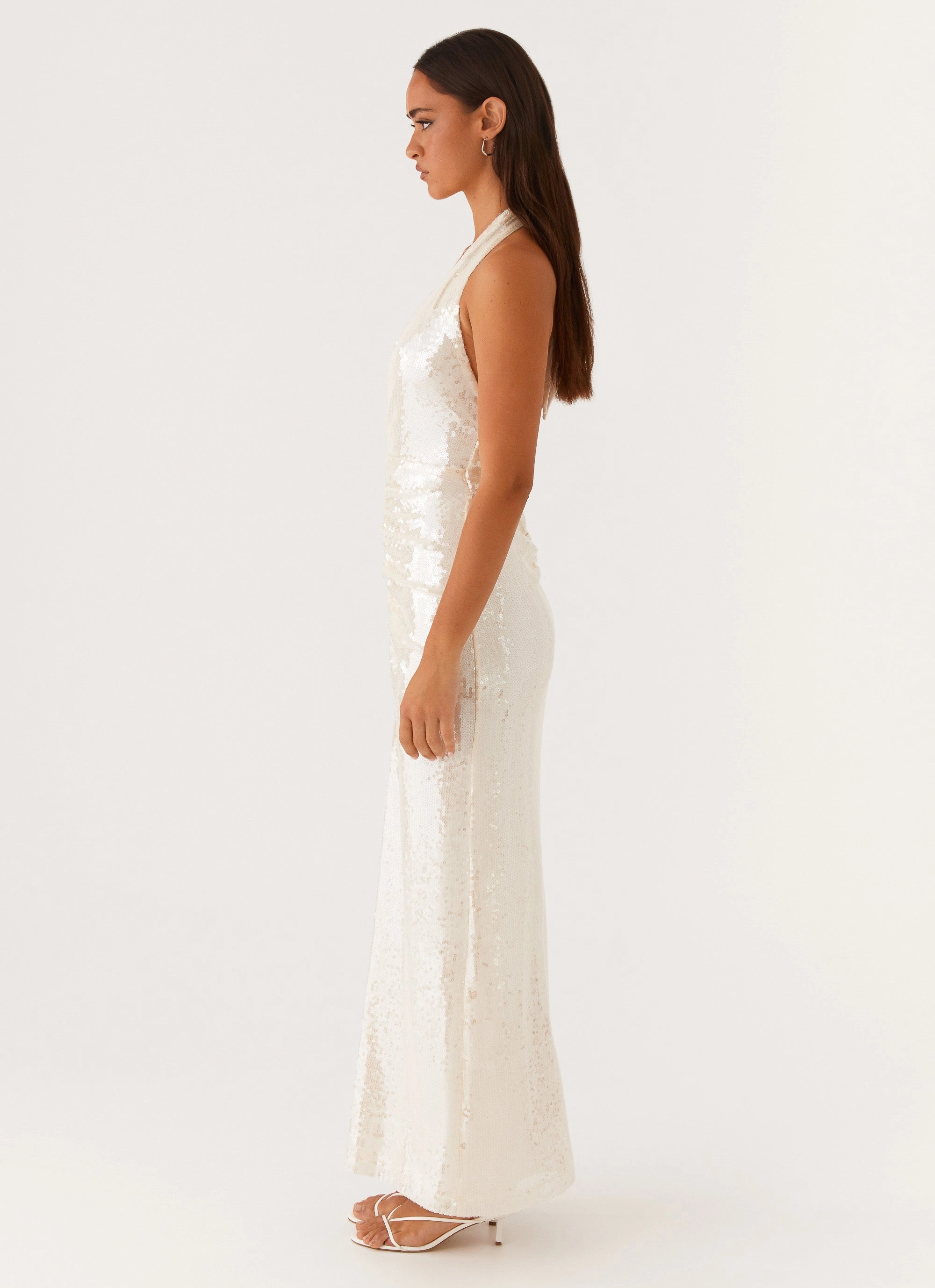 Whisked Away Halterneck Maxi Dress - White Warm Season Luxury-Fabric