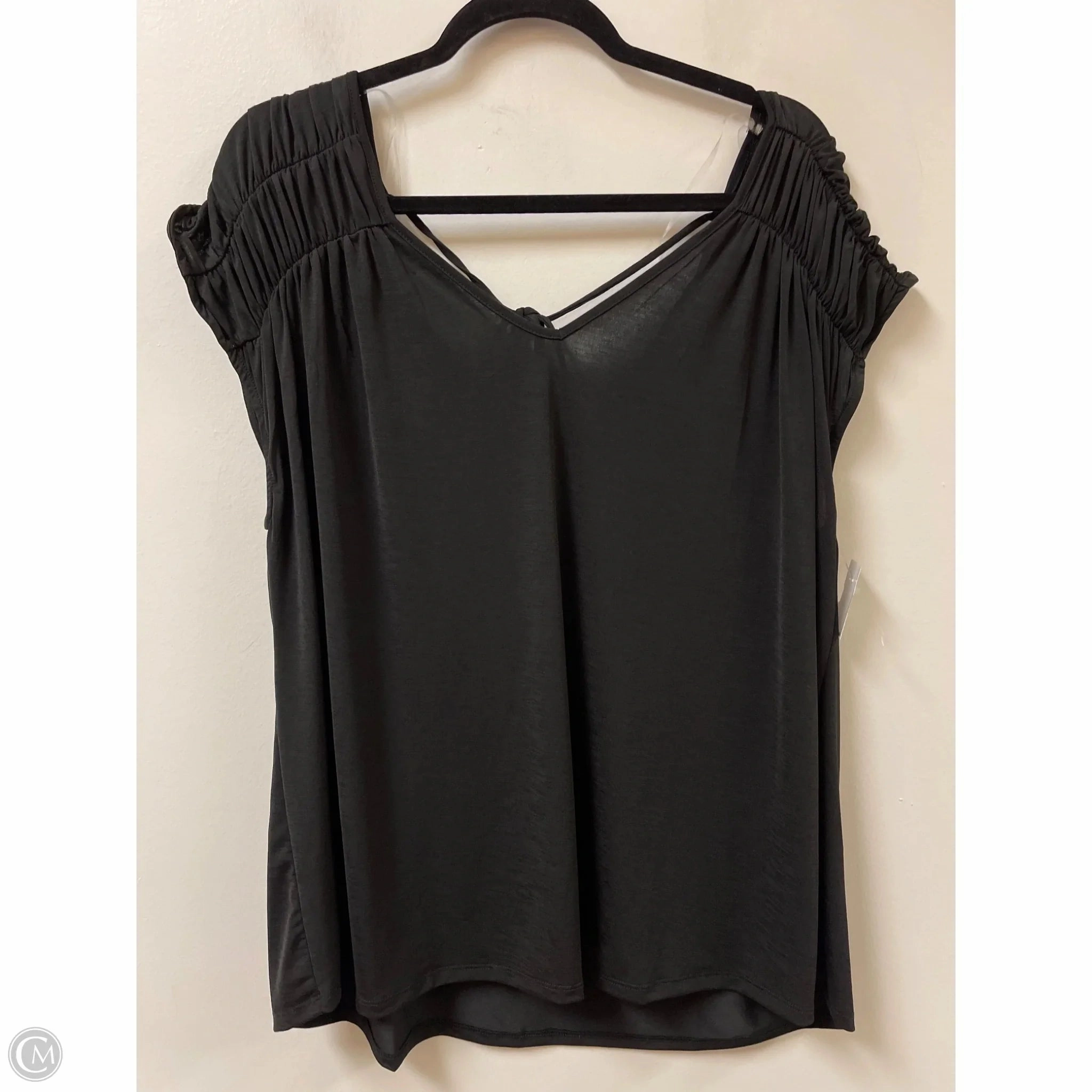 Linen blend Top Short Sleeve By Clothes Mentor In Black, Size: 2x