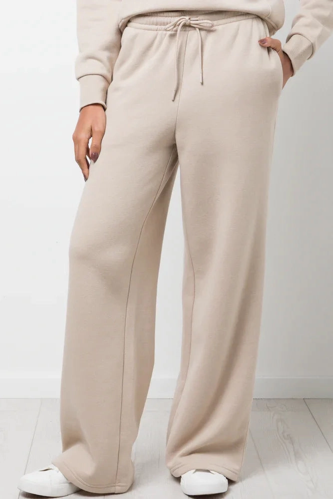 Budget Friendly Soft Touch Wide Leg Fleece Pants Natural