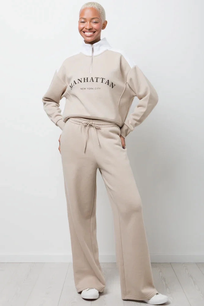 Wide Leg Fleece Pants Natural Active Lifestyle Four Way Double Layer Outdoor Running