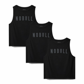 Asymmetrical hem Layered Panel Construction Women's NOBULL Muscle Tank 3 Pack - Black