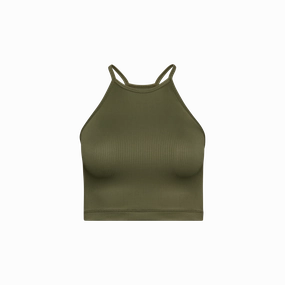 Women's Ribbed Halter Crop Tank NonChafe Lining FadeResistant Dye