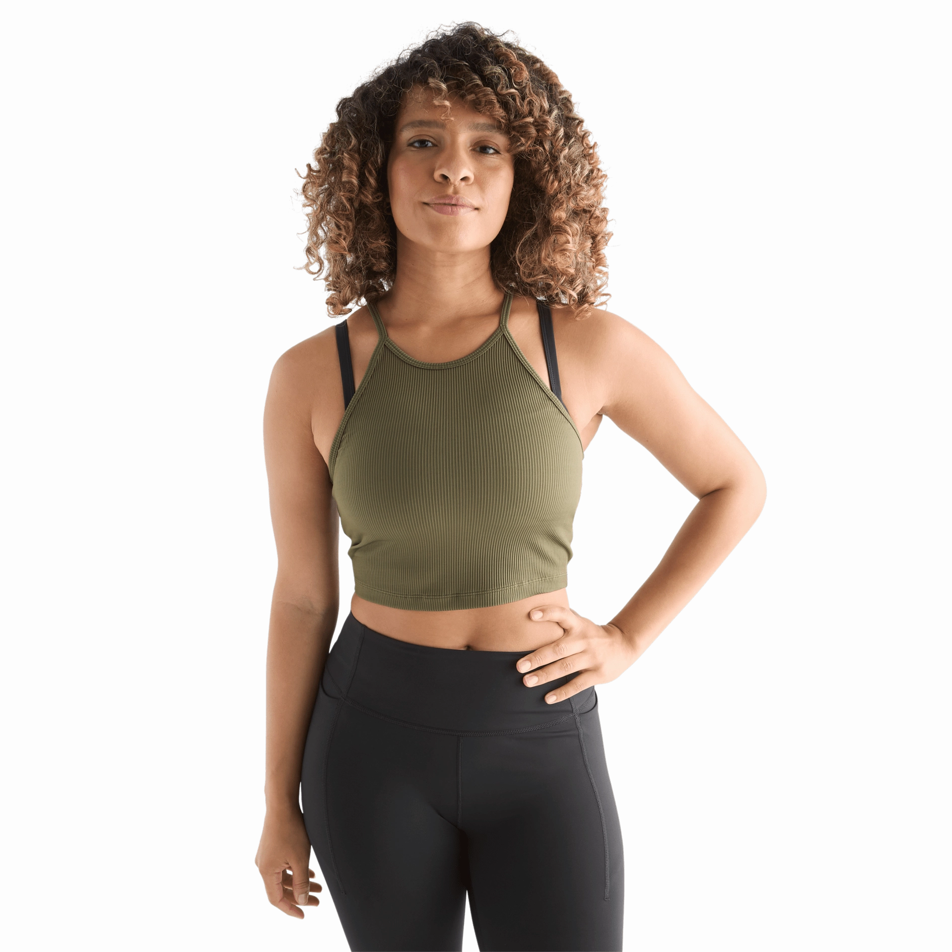 Women's Ribbed Halter Crop Tank Quick Dry Fabric Reinforced Hemline