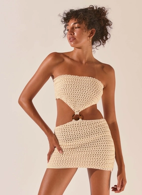 Balmy Nights Crochet Mini Dress - Seashell Trendy Look Mesh-Detail
