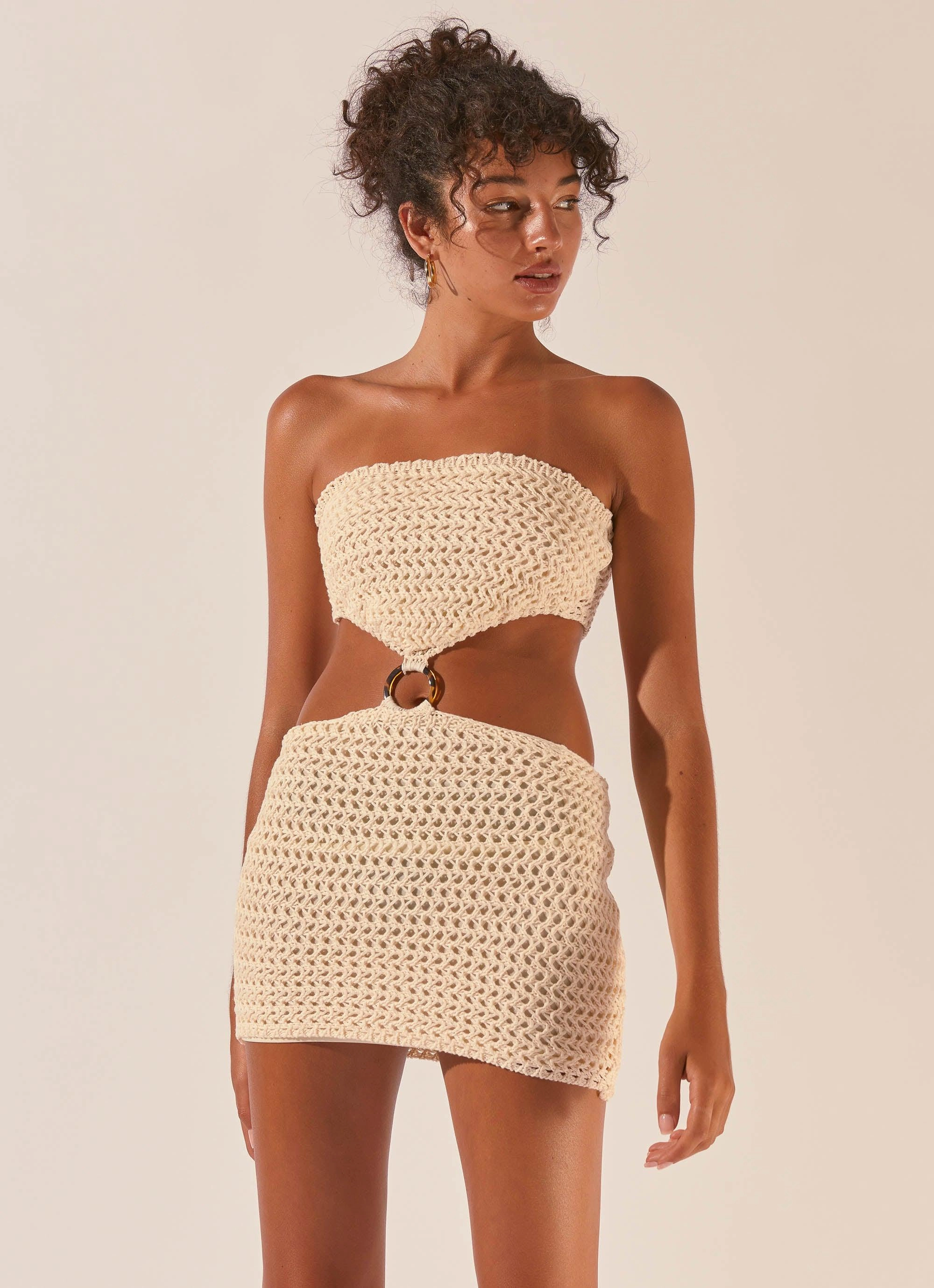 Balmy Nights Crochet Mini Dress - Seashell Shine Moment