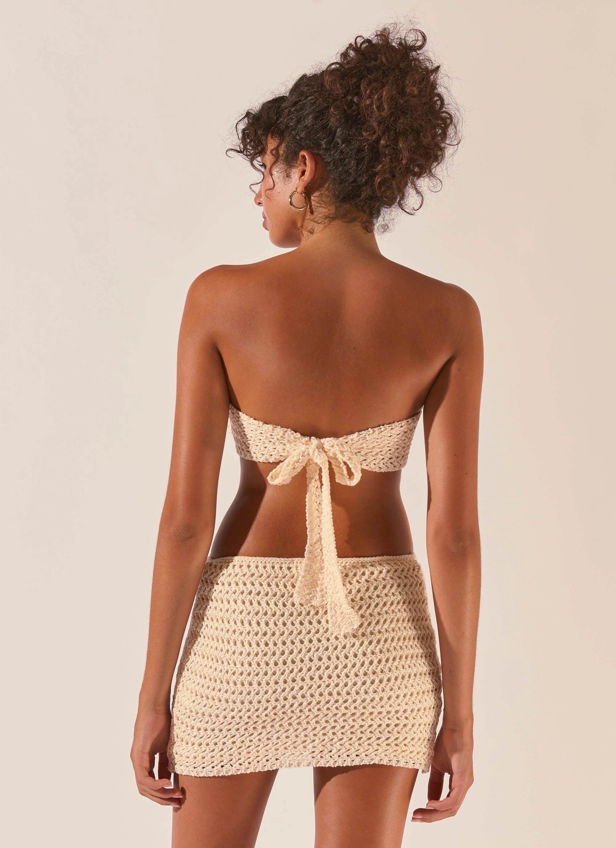 Evening-Wear Balmy Nights Crochet Mini Dress - Seashell