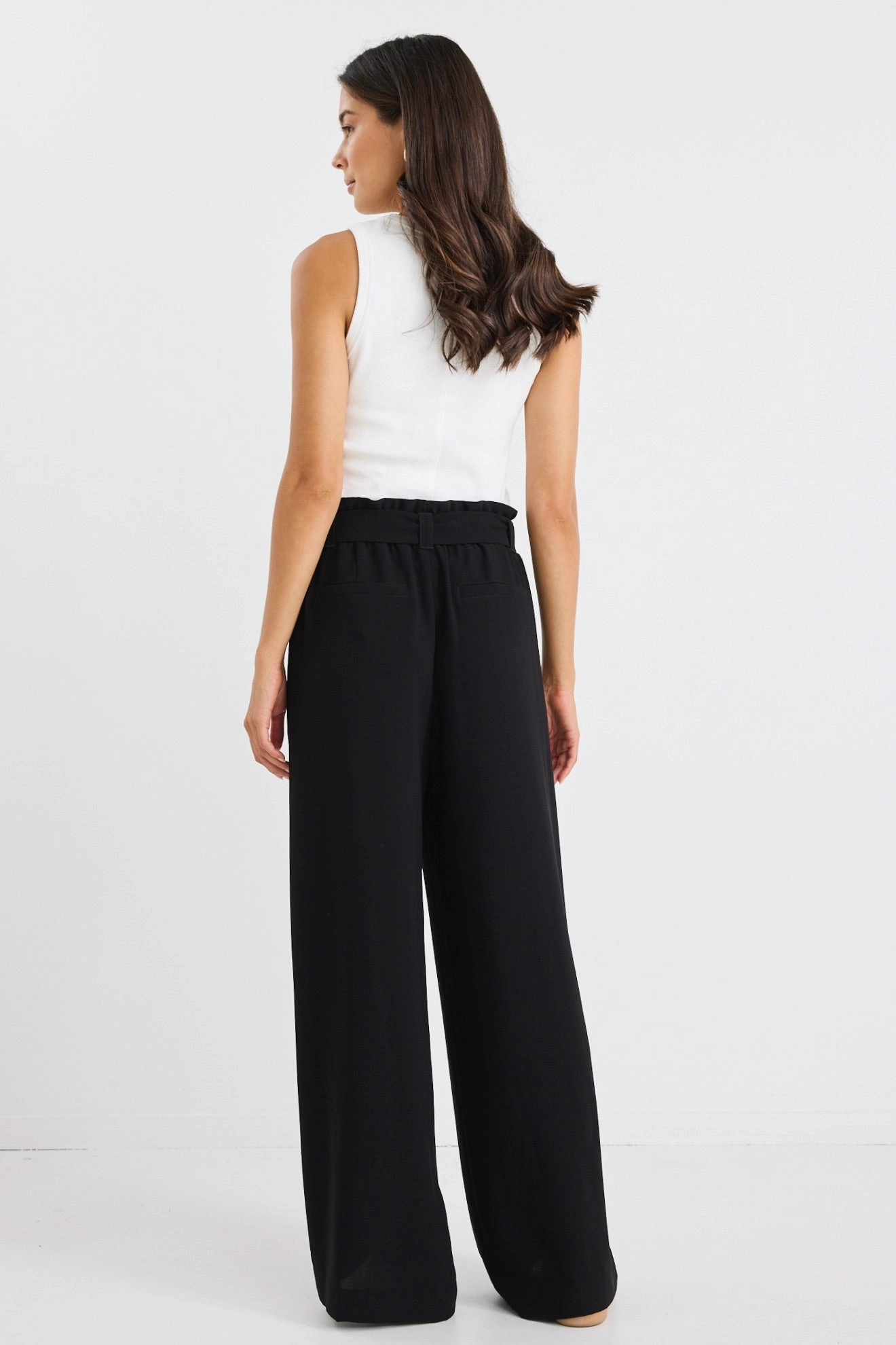 Chill Ready Move Comfort Sydney Black Crepe Wide Leg Tie Belt Pant