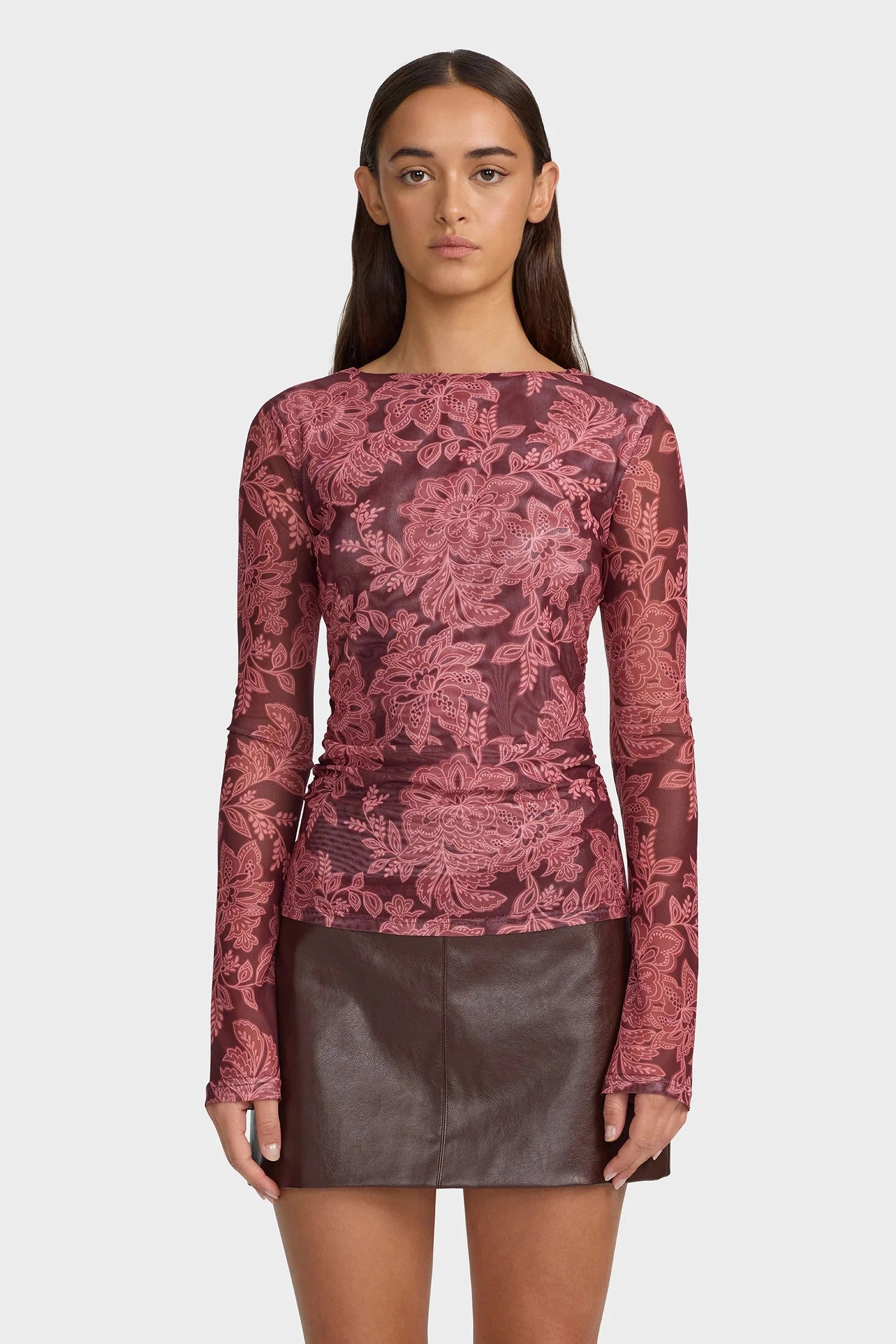 Azalea Plum Paisley Mesh Top PlushLining