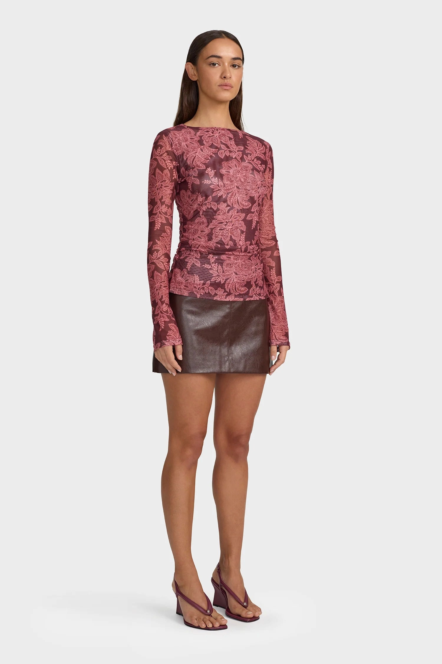 Heat Regulating Fabric Azalea Plum Paisley Mesh Top