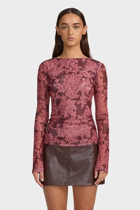 Azalea Plum Paisley Mesh Top PlushLining