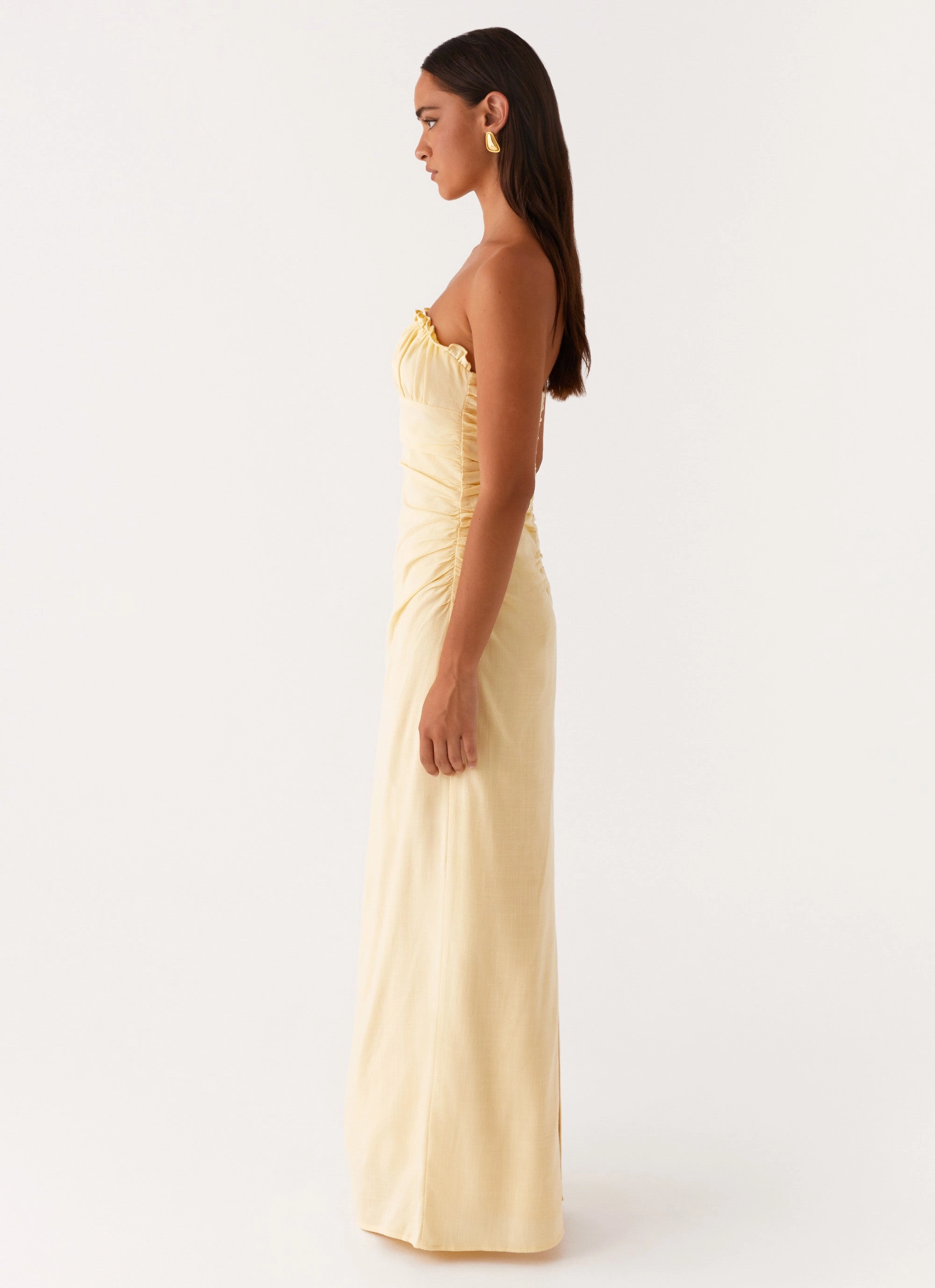 Xena Gathered Maxi Dress - Yellow Unique Cut Urban Light
