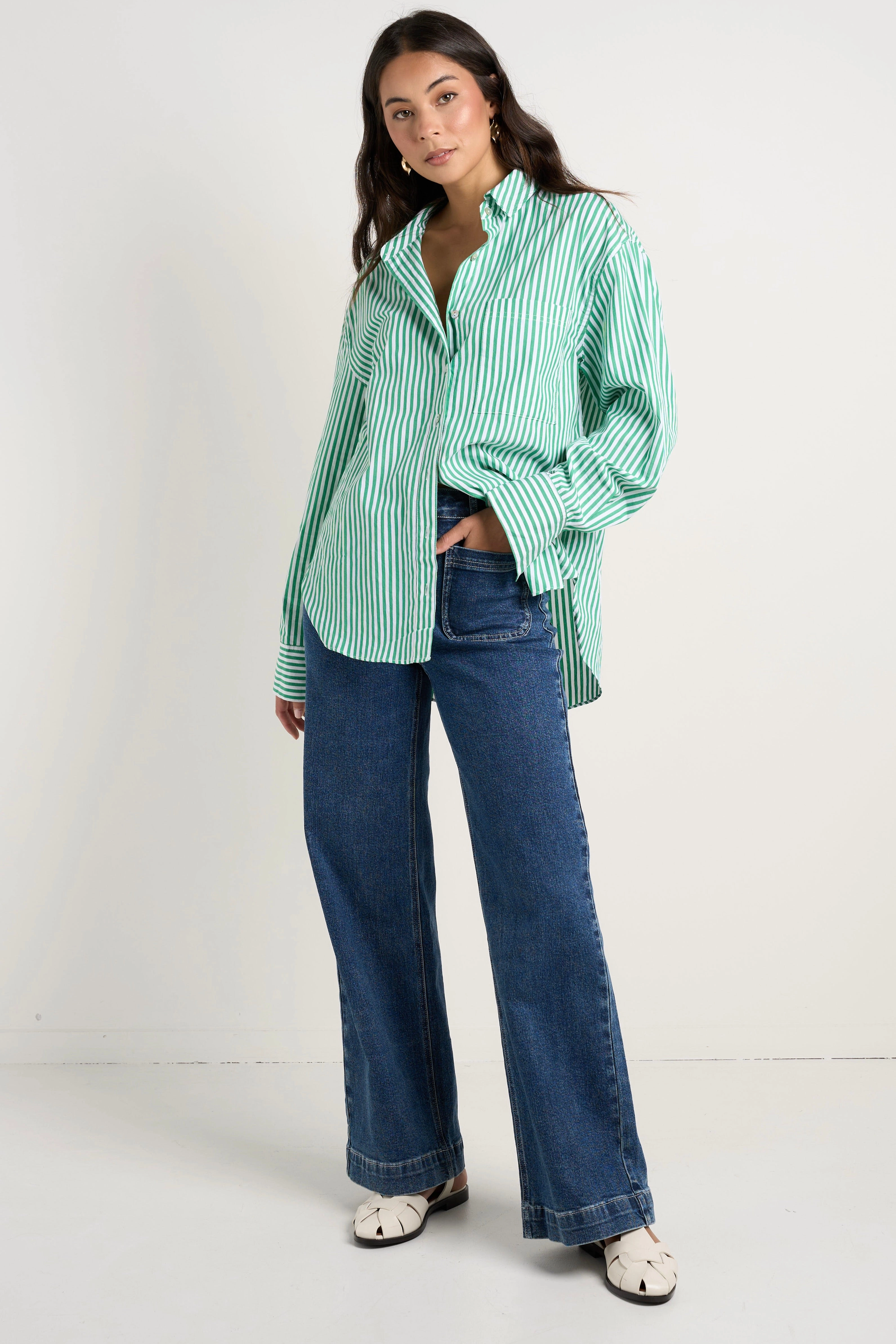 You Got This Green Stripe Poplin Oversized Shirt SublimatedPrint