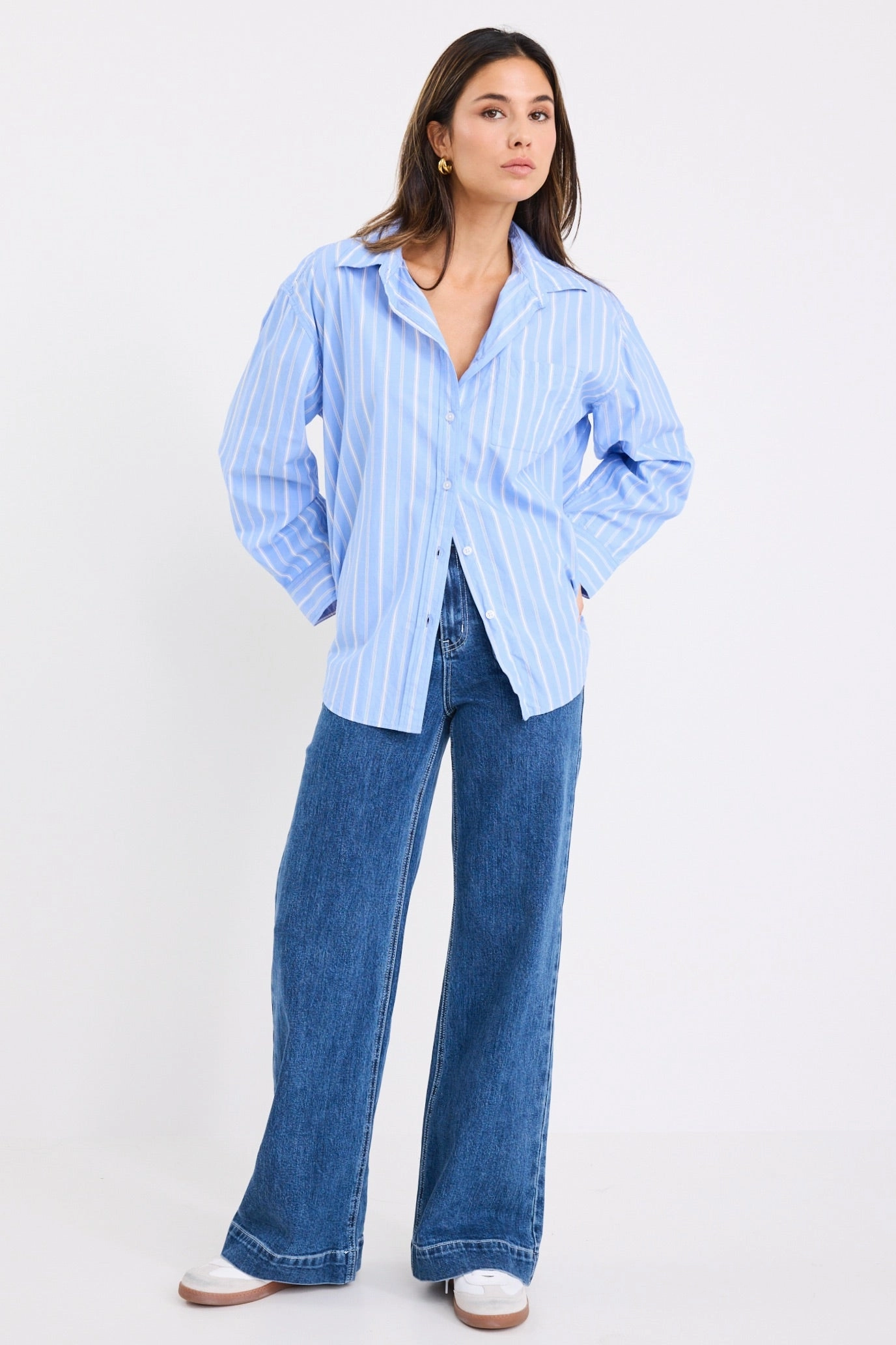 You Got This Mid Blue White Stripe Oversized Boyfriend Shirt EthicallySourcedMaterial Street Style