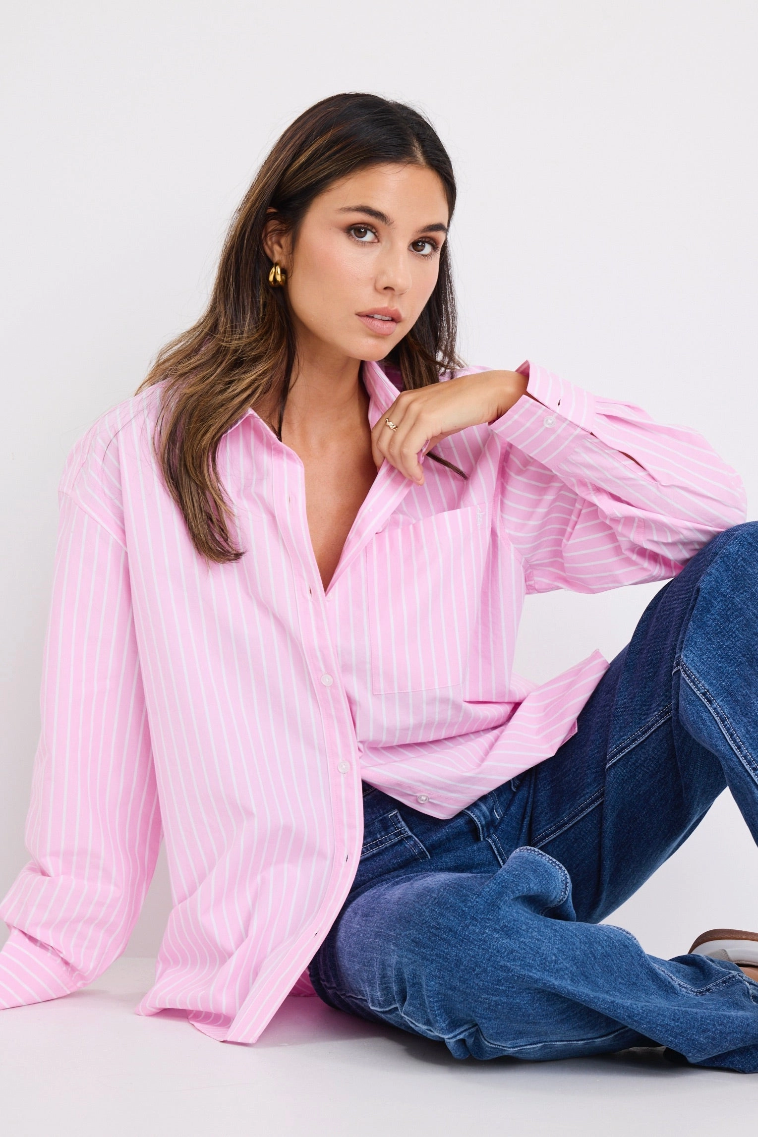 Midweight Texture Lightweight Material You Got This Pink Stripe Oversized Boyfriend Shirt