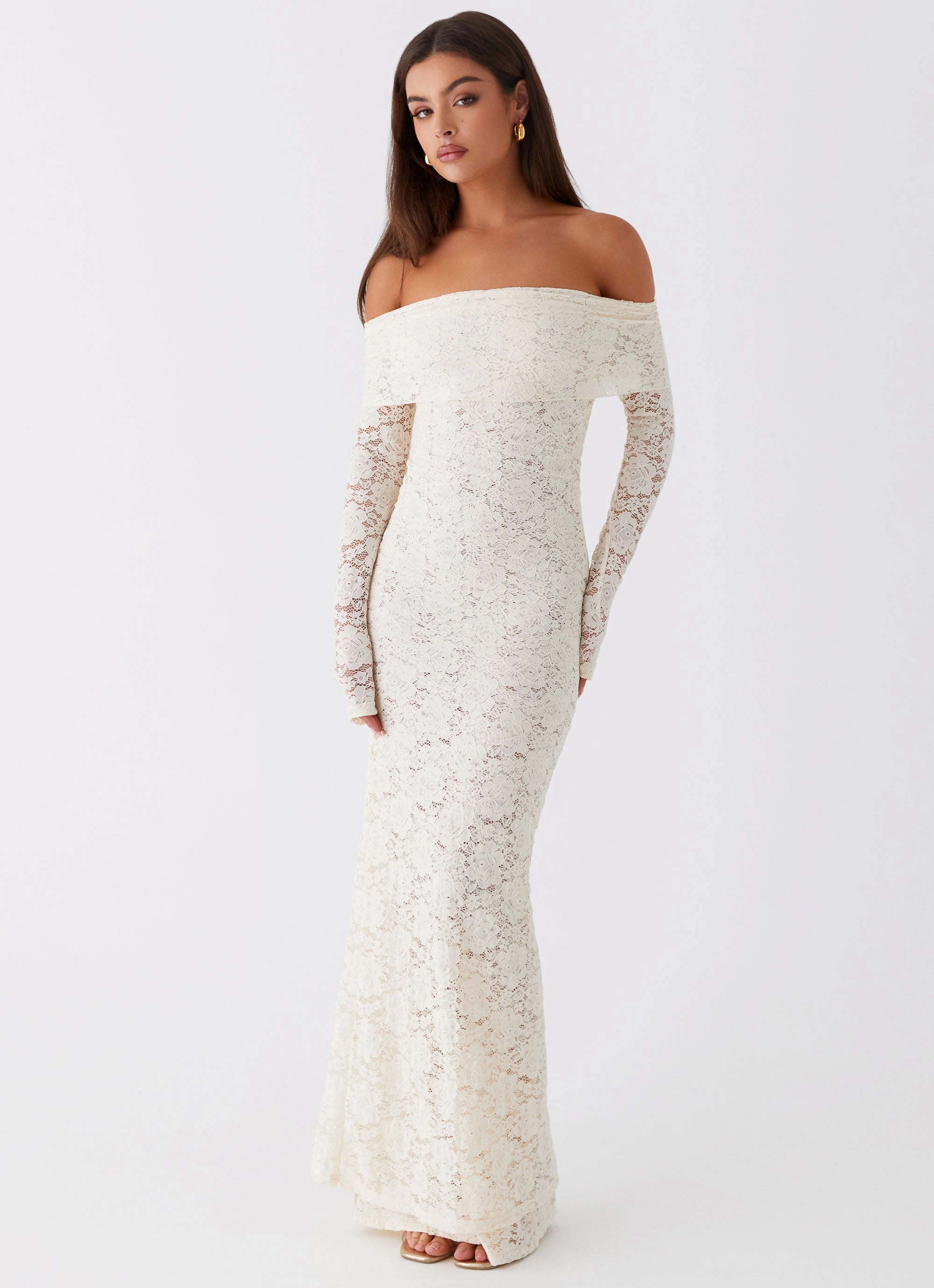 Rhinestone-Detail Yours Always Lace Maxi Dress - Ivory