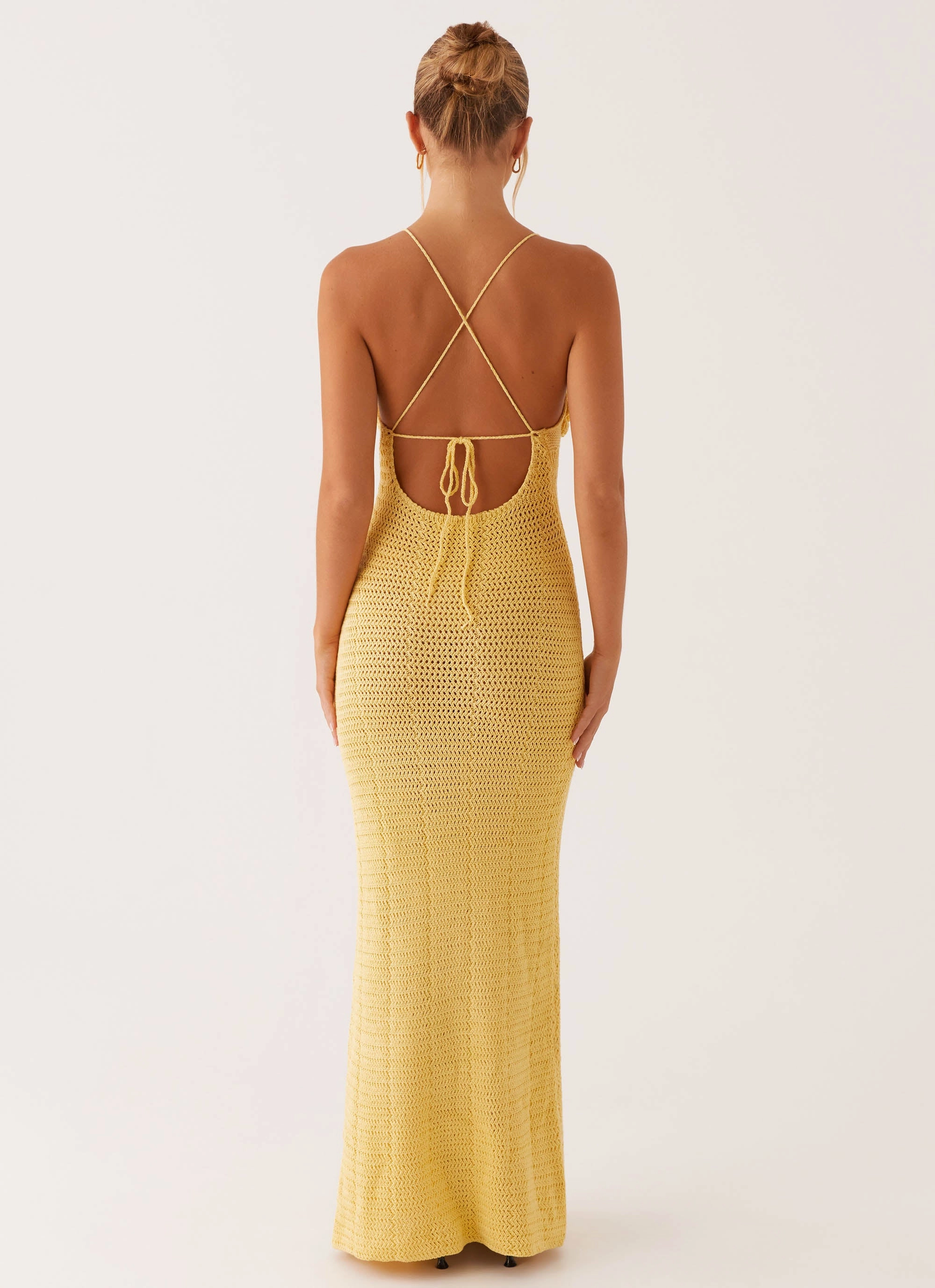Balloon-Sleeve Zara Rose Crochet Maxi Dress - Yellow