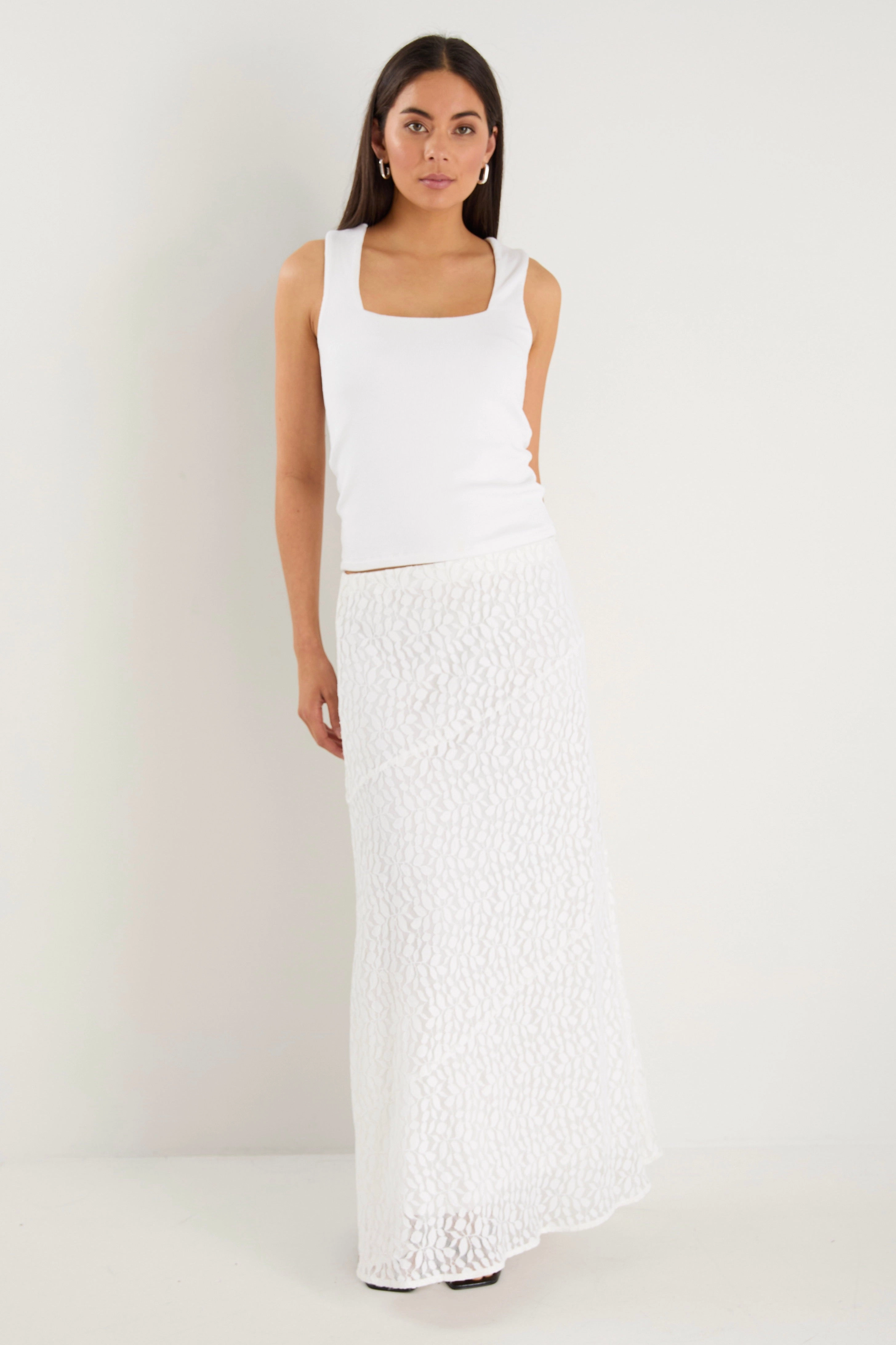 Minimalist Trim Zeus Ivory Lace Bias Maxi Skirt