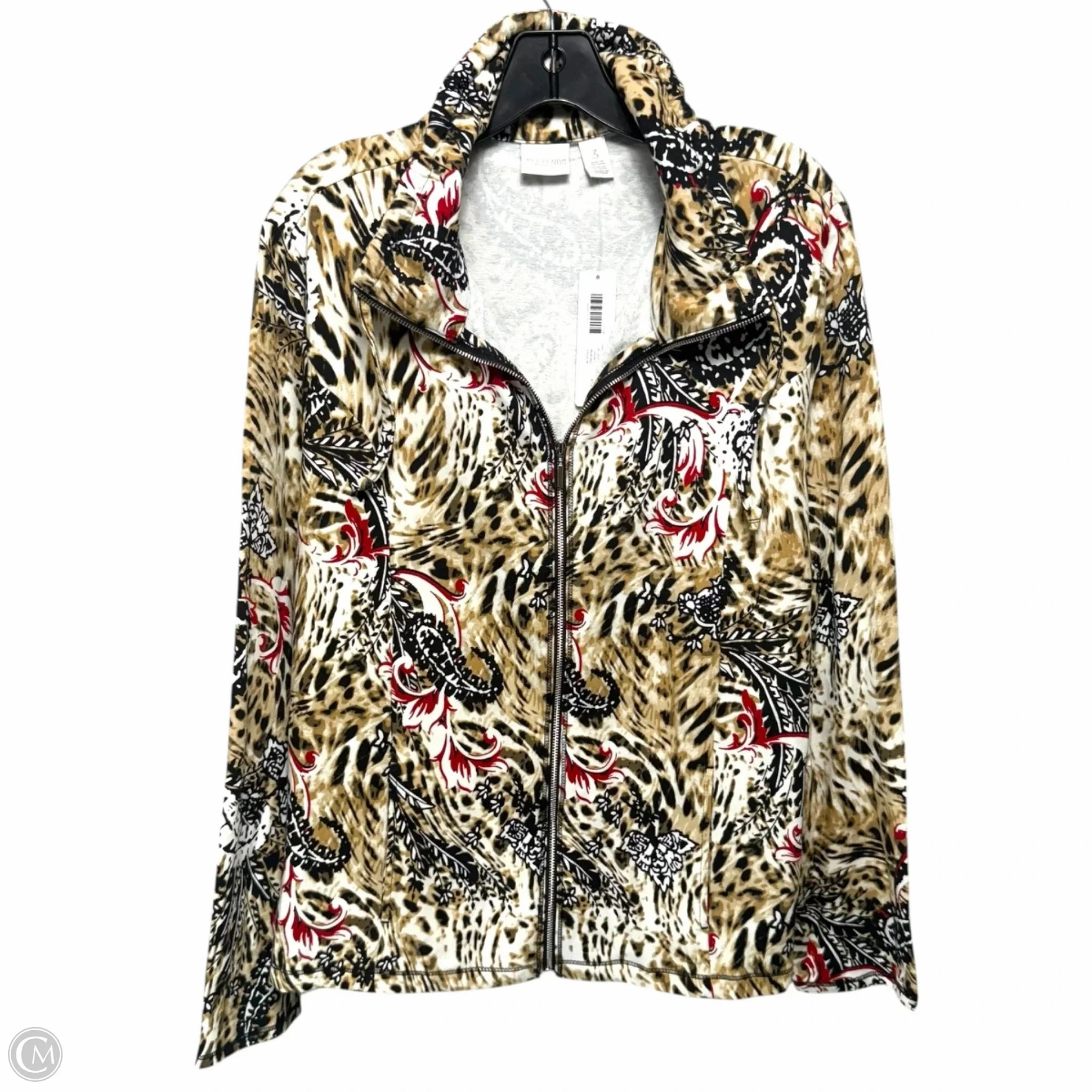 Smooth Zipper Track Comfort Focused Design Zip Front Jacket By Chicos In Animal Cognac Rojo Red, Size: Xl
